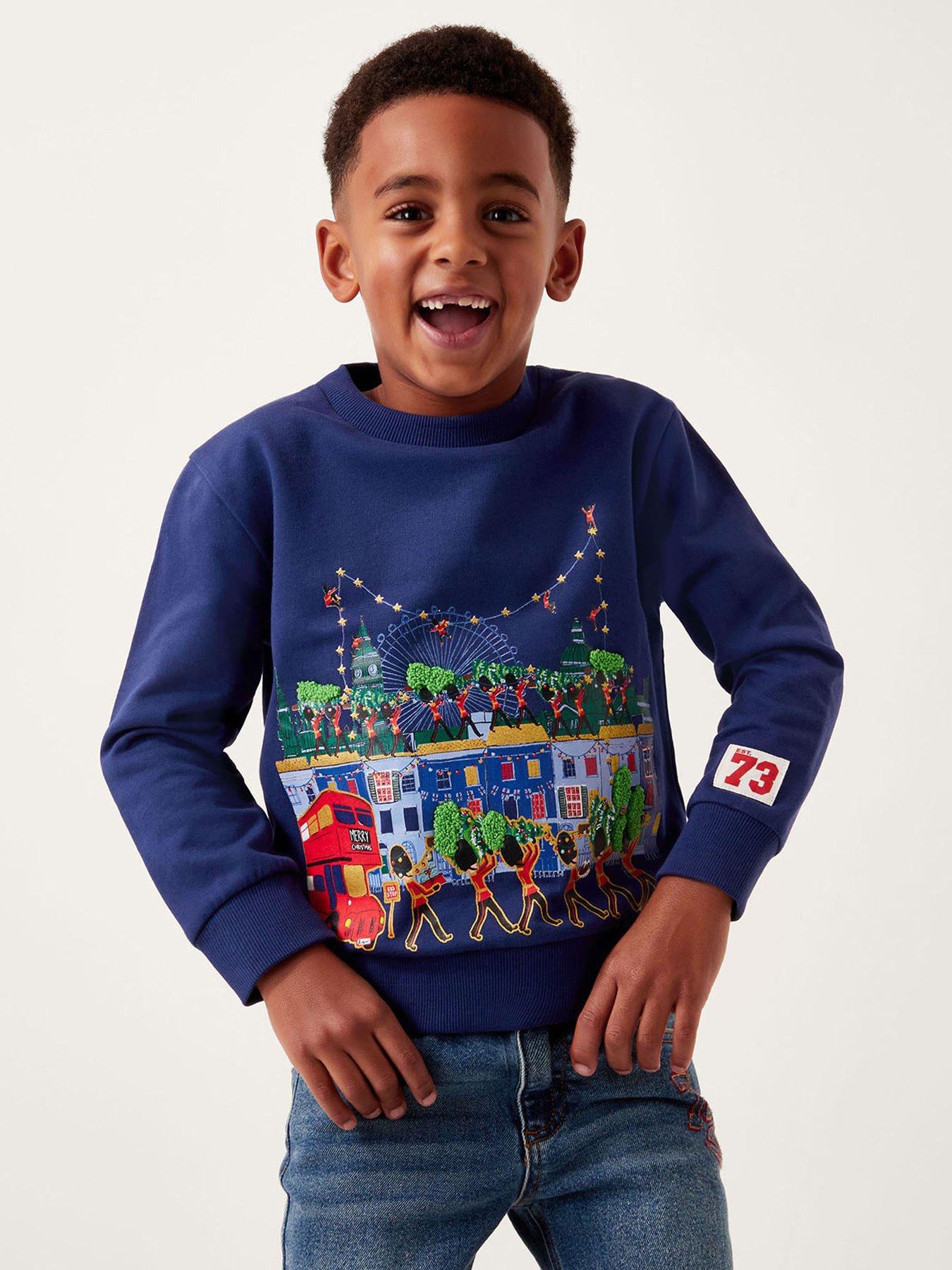 Monsoon Boys London Christmas Scene Sweatshirt - Blue