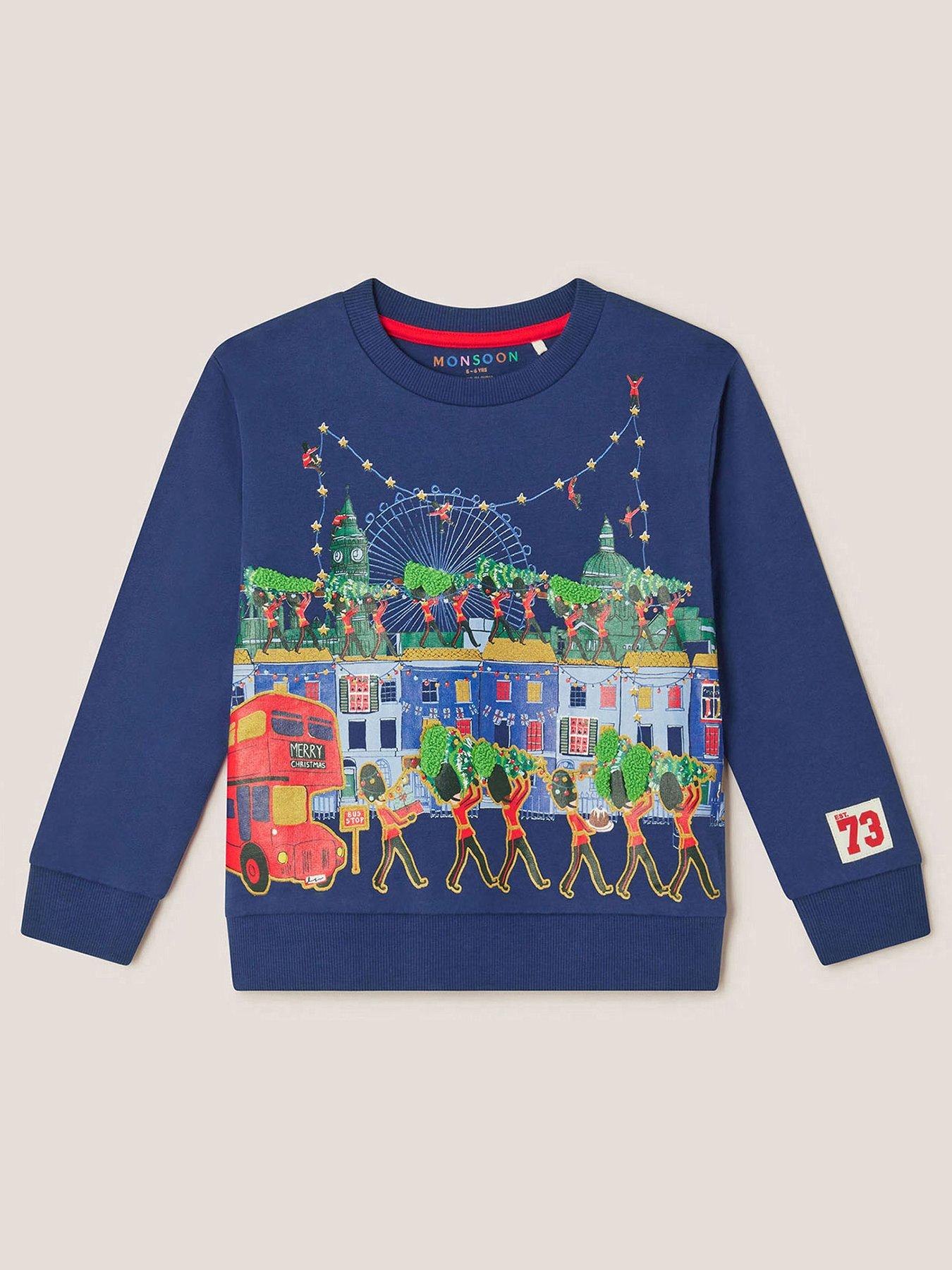 Monsoon Boys London Christmas Scene Sweatshirt - Blue