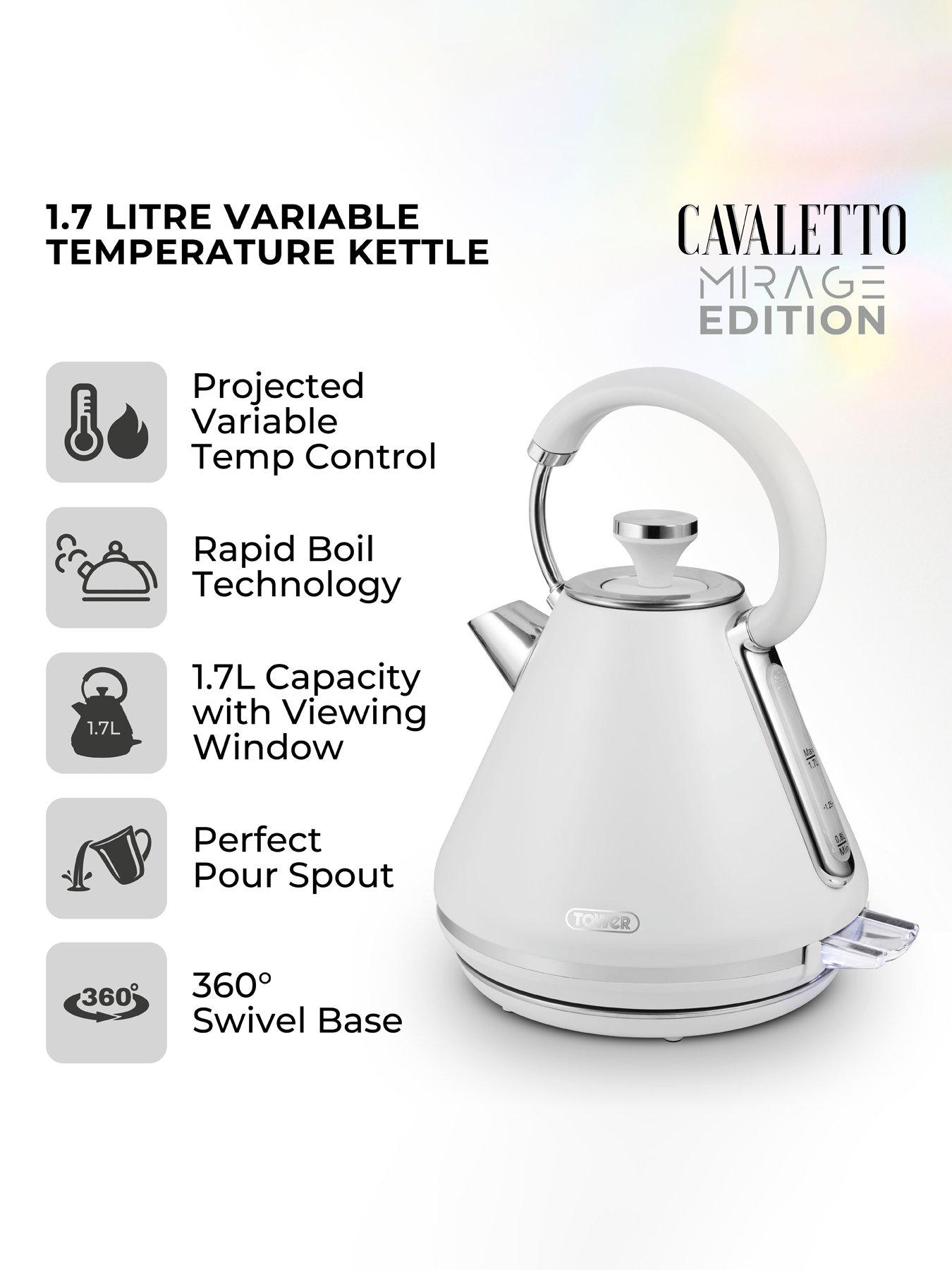  image of tower-mirage-17l-digital-kettle-with-variable-temperature-function-3kw-white-with-chrome-accents