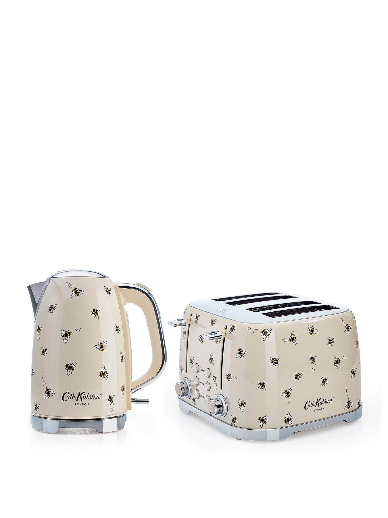 Image 1 of 6 of Laura Ashley Kath Kidston 4-Slice Toaster and Kettle&nbsp;Twin Pack -&nbsp;Cream with Bees
