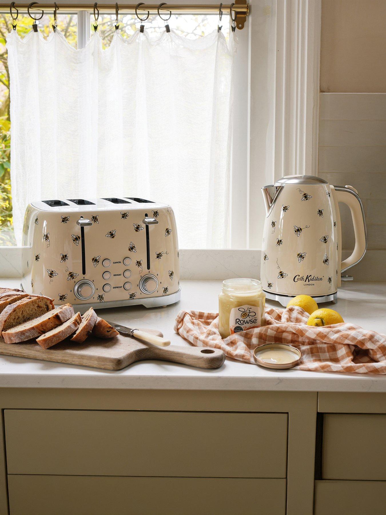 Image 6 of 6 of Laura Ashley Kath Kidston 4-Slice Toaster and Kettle&nbsp;Twin Pack -&nbsp;Cream with Bees