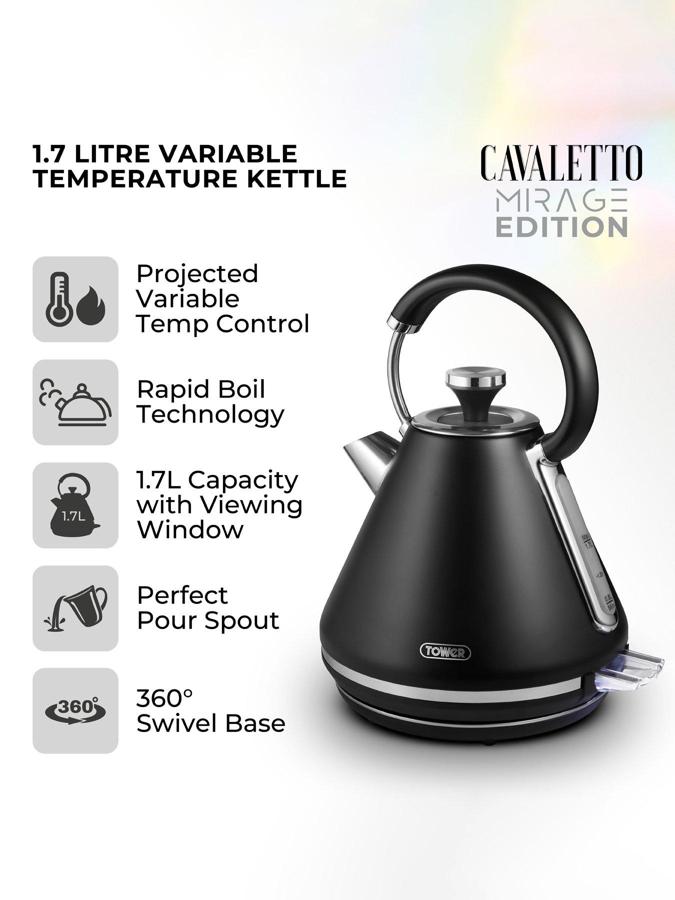 Image 2 of 7 of Tower Mirage 1.7L Digital Kettle with Variable Temperature Function 3kW Black with Chrome Accents