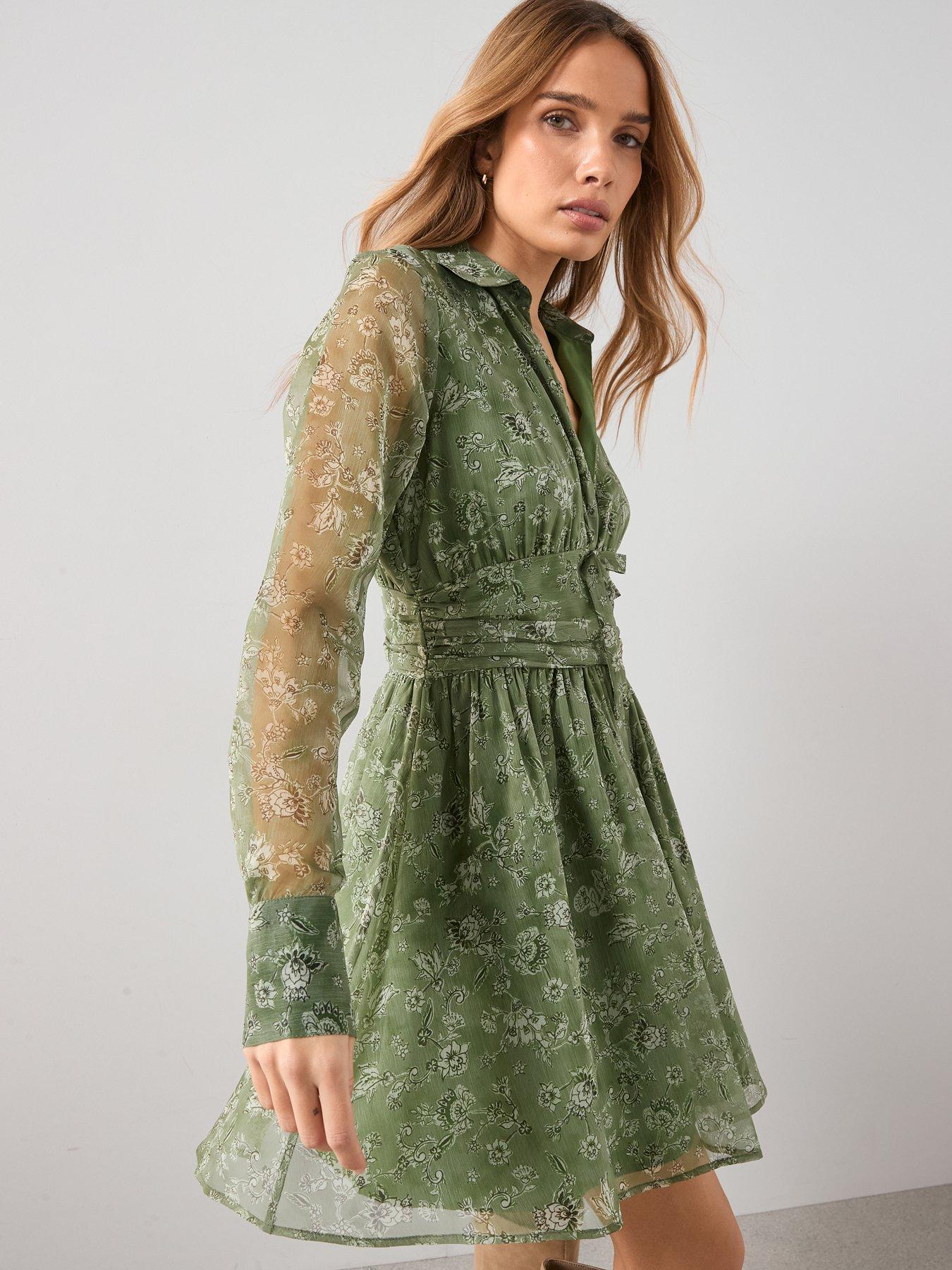 the-very-collection-printed-mini-shirt-dress-green-print