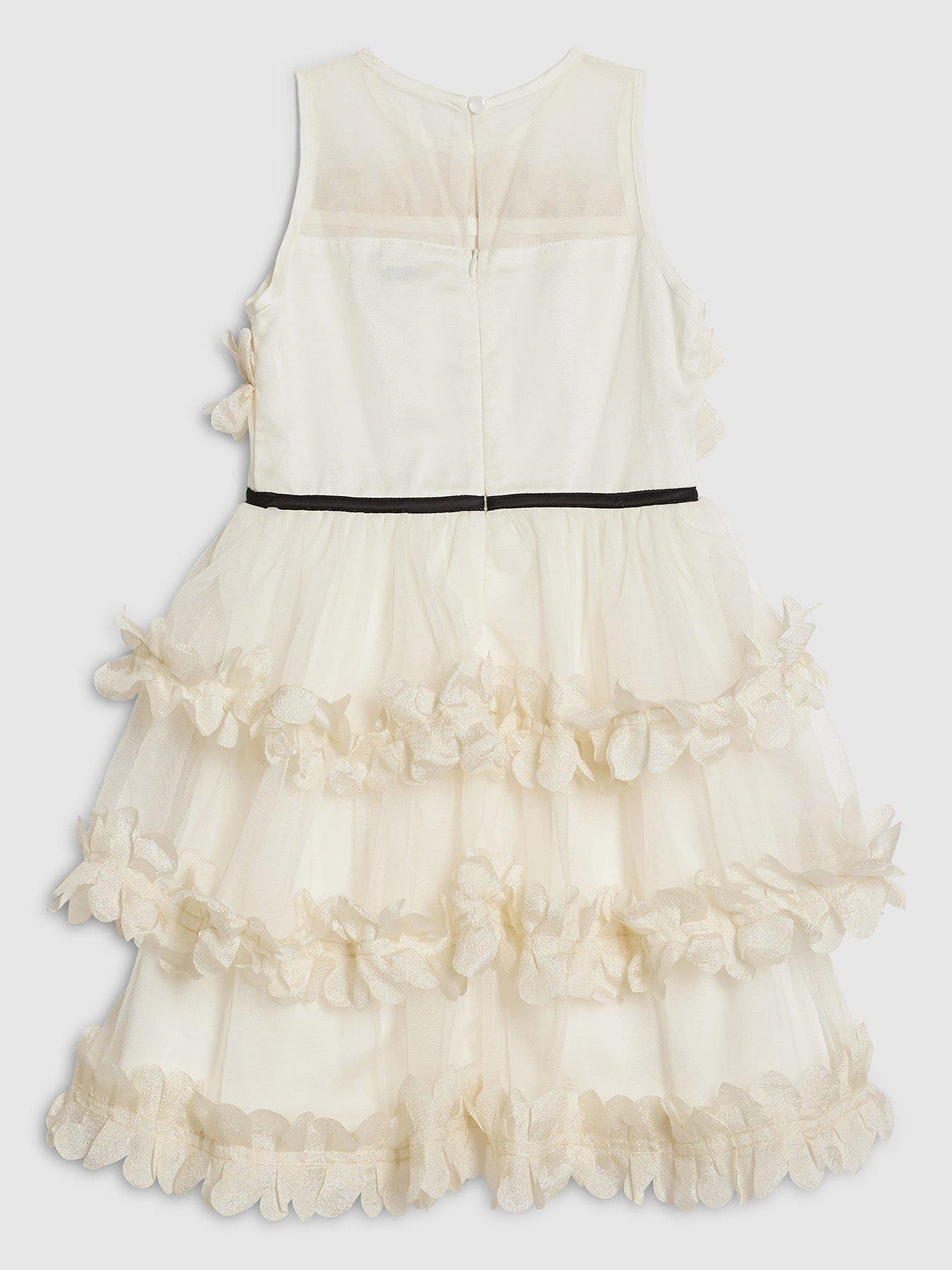 Image 2 of 4 of River Island Older Girls Tiered Bow Tulle Dress - Cream