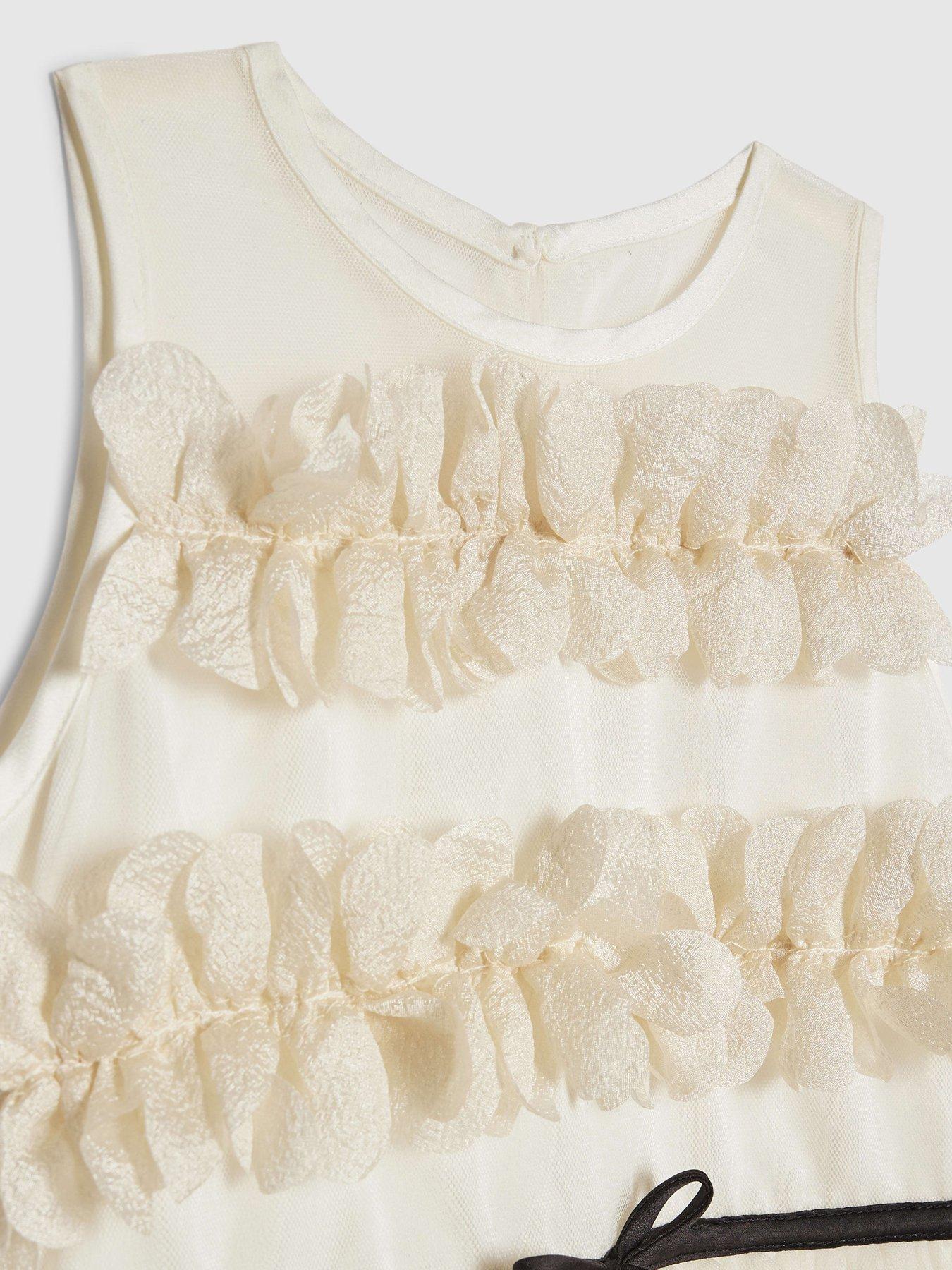 Image 3 of 4 of River Island Older Girls Tiered Bow Tulle Dress - Cream