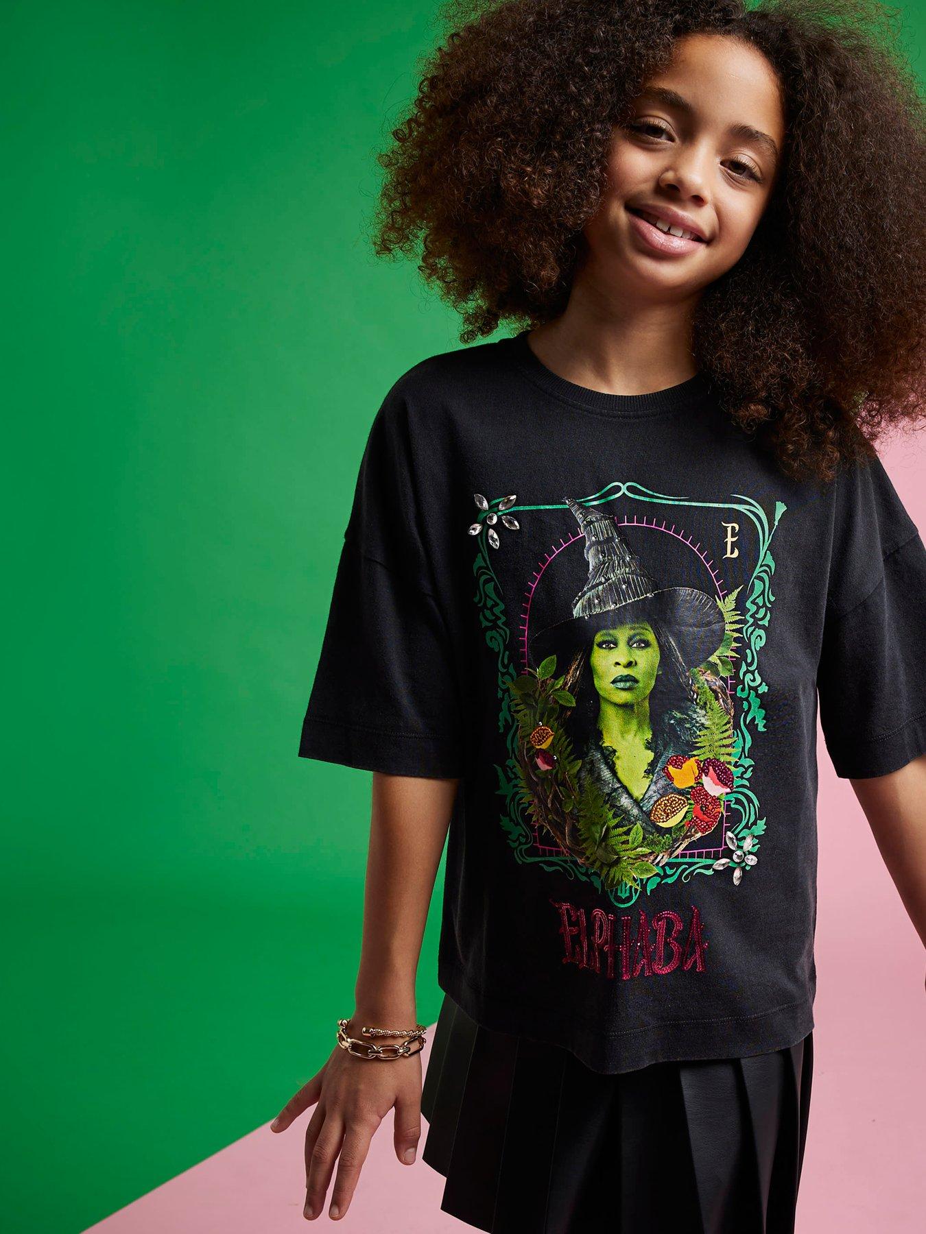  image of river-island-older-girls-wicked-elphaba-t-shirt-grey