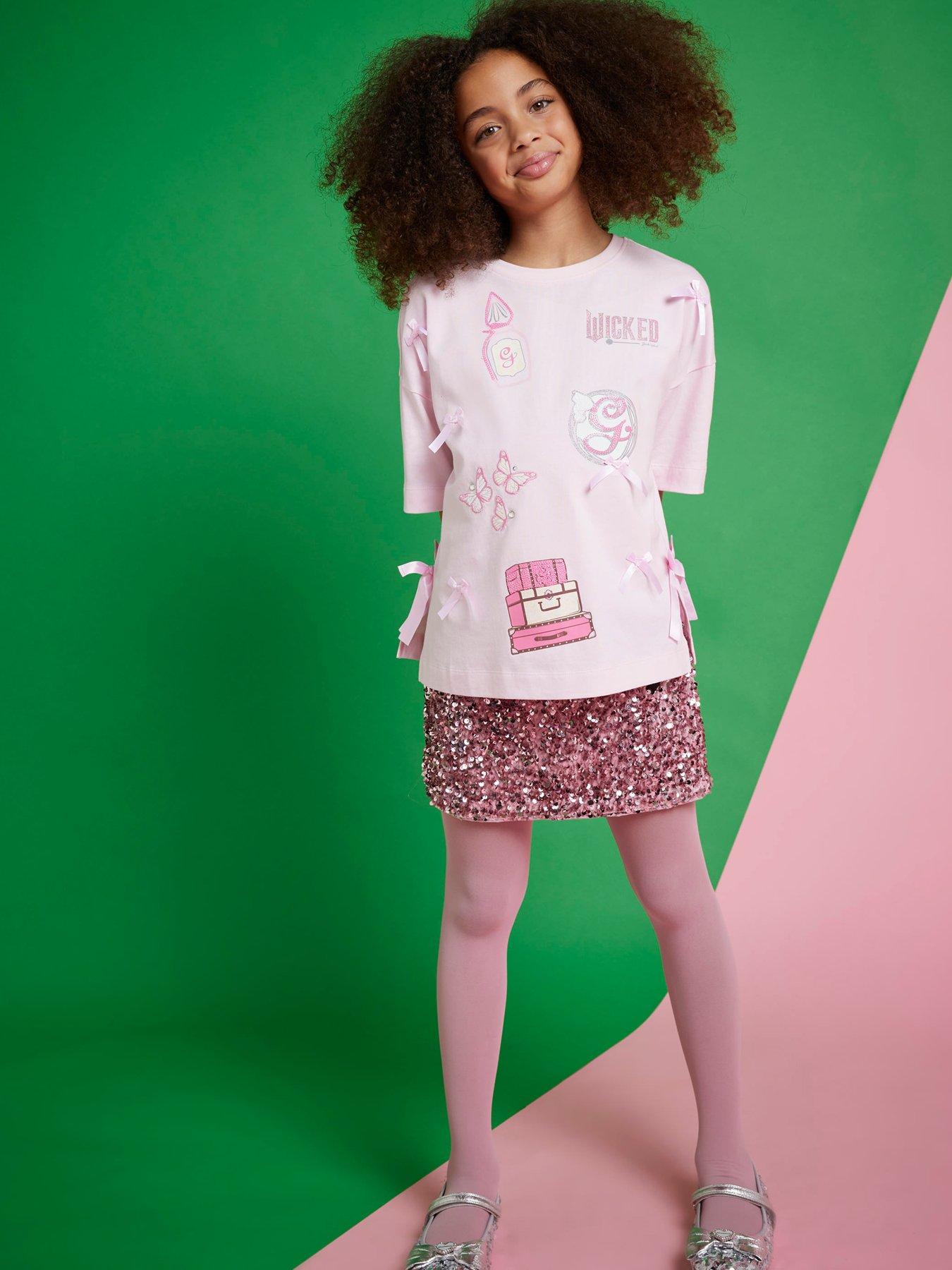 front image of river-island-older-girls-wicked-glinda-icon-t-shirt-pink