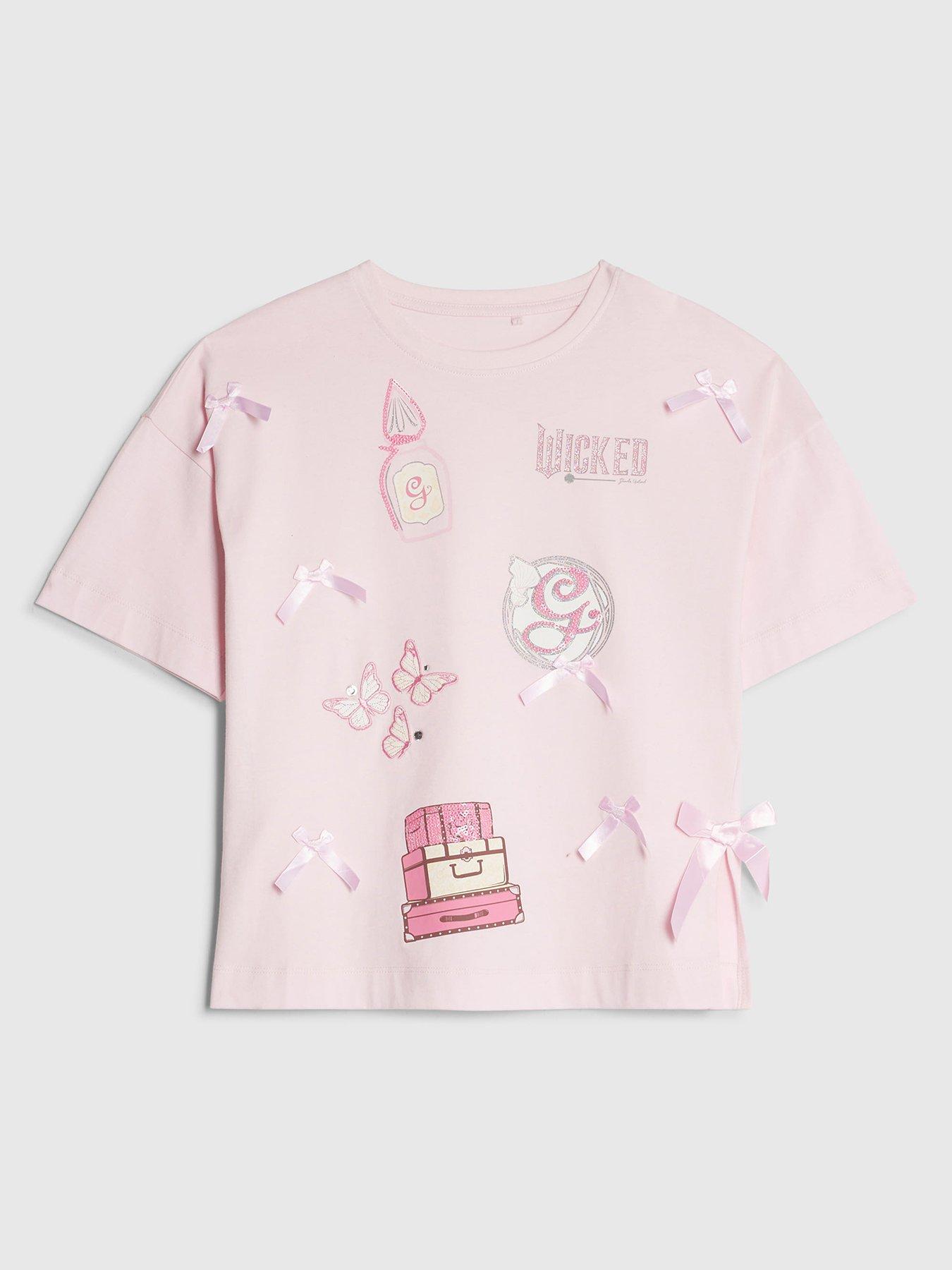 stillFront image of river-island-older-girls-wicked-glinda-icon-t-shirt-pink