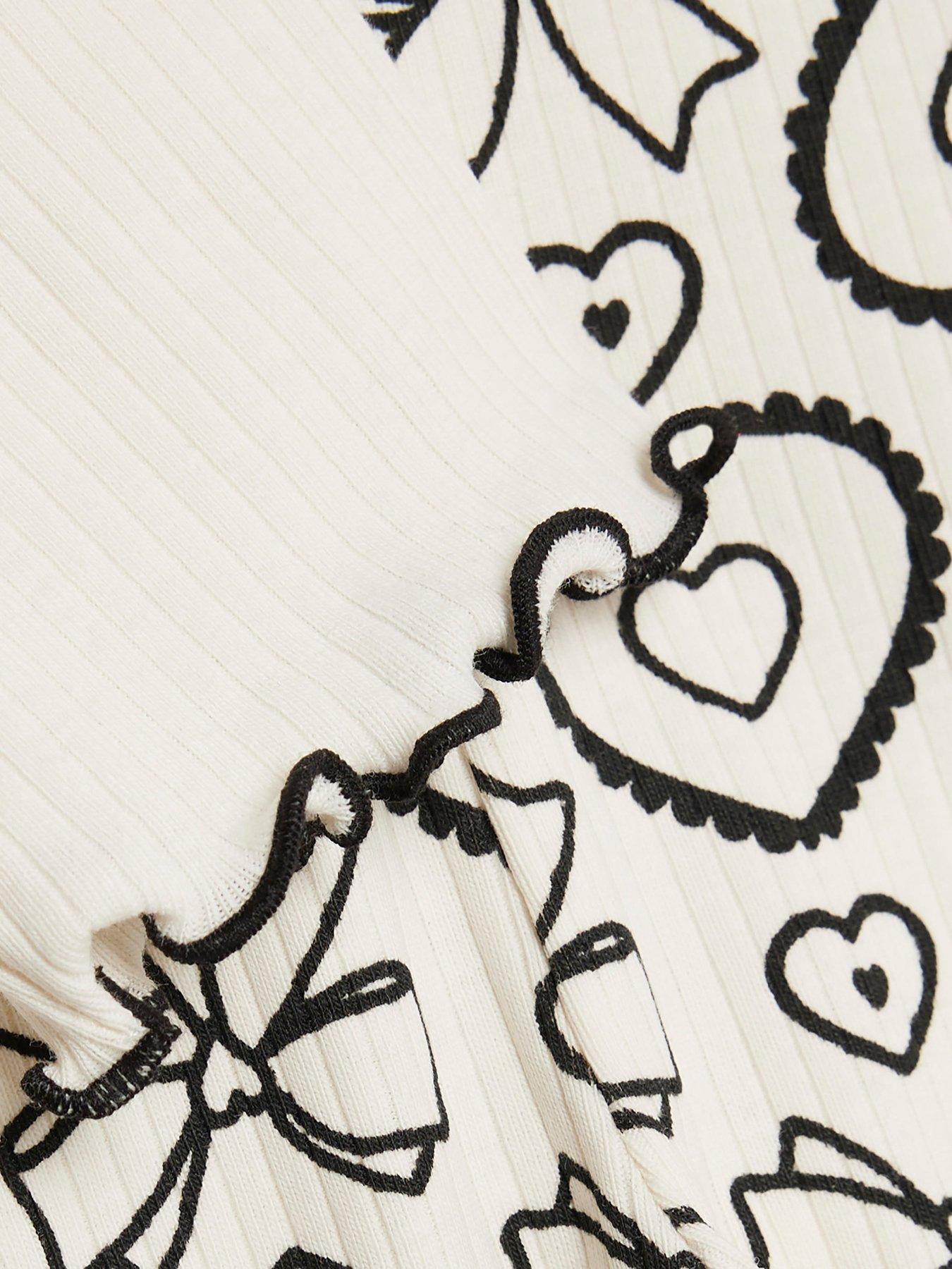 Image 4 of 5 of River Island Mini Girls Rib Collar Bow Top Set - Cream