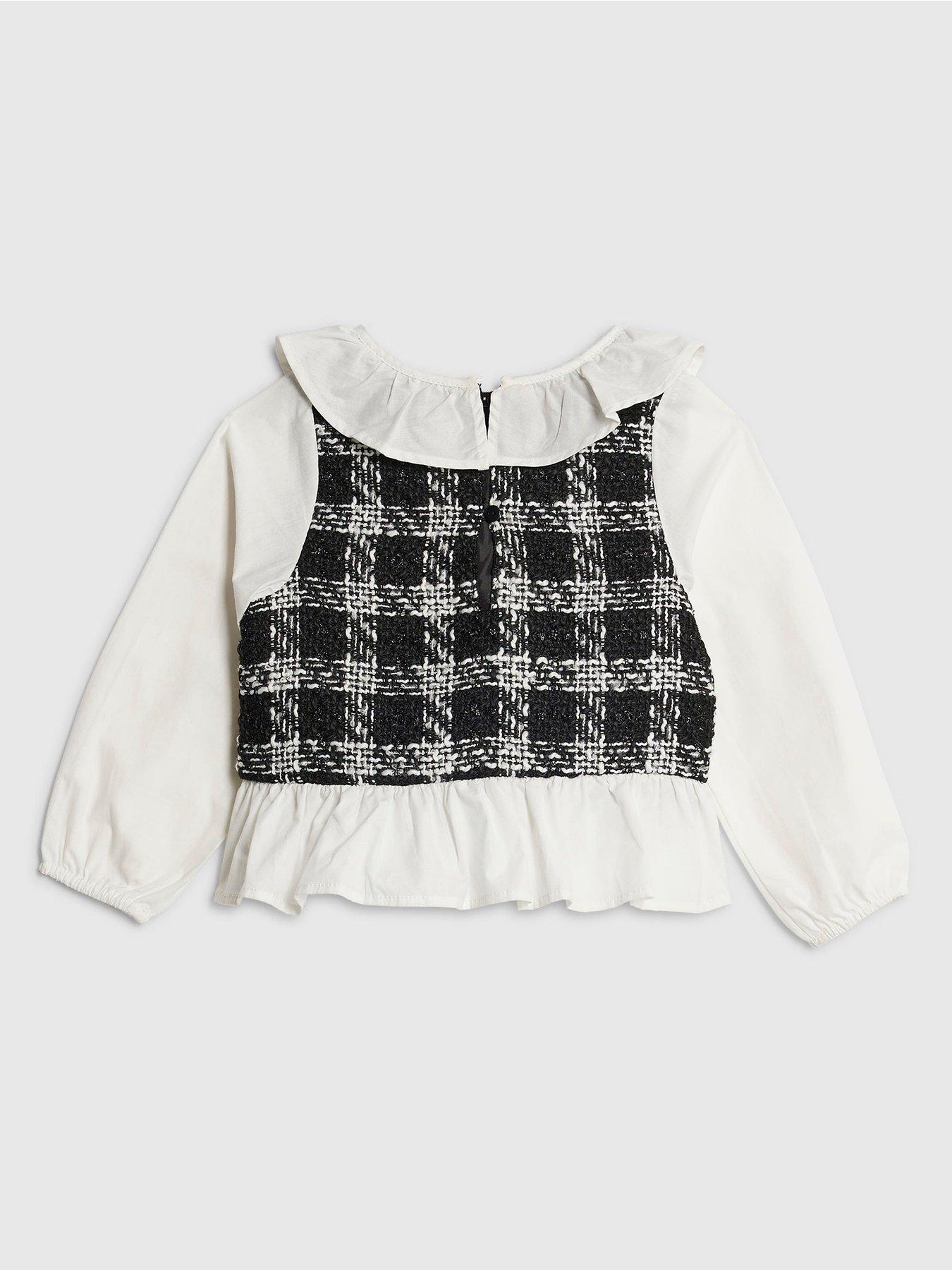 back image of river-island-mini-girls-boucle-frill-peplum-top-black
