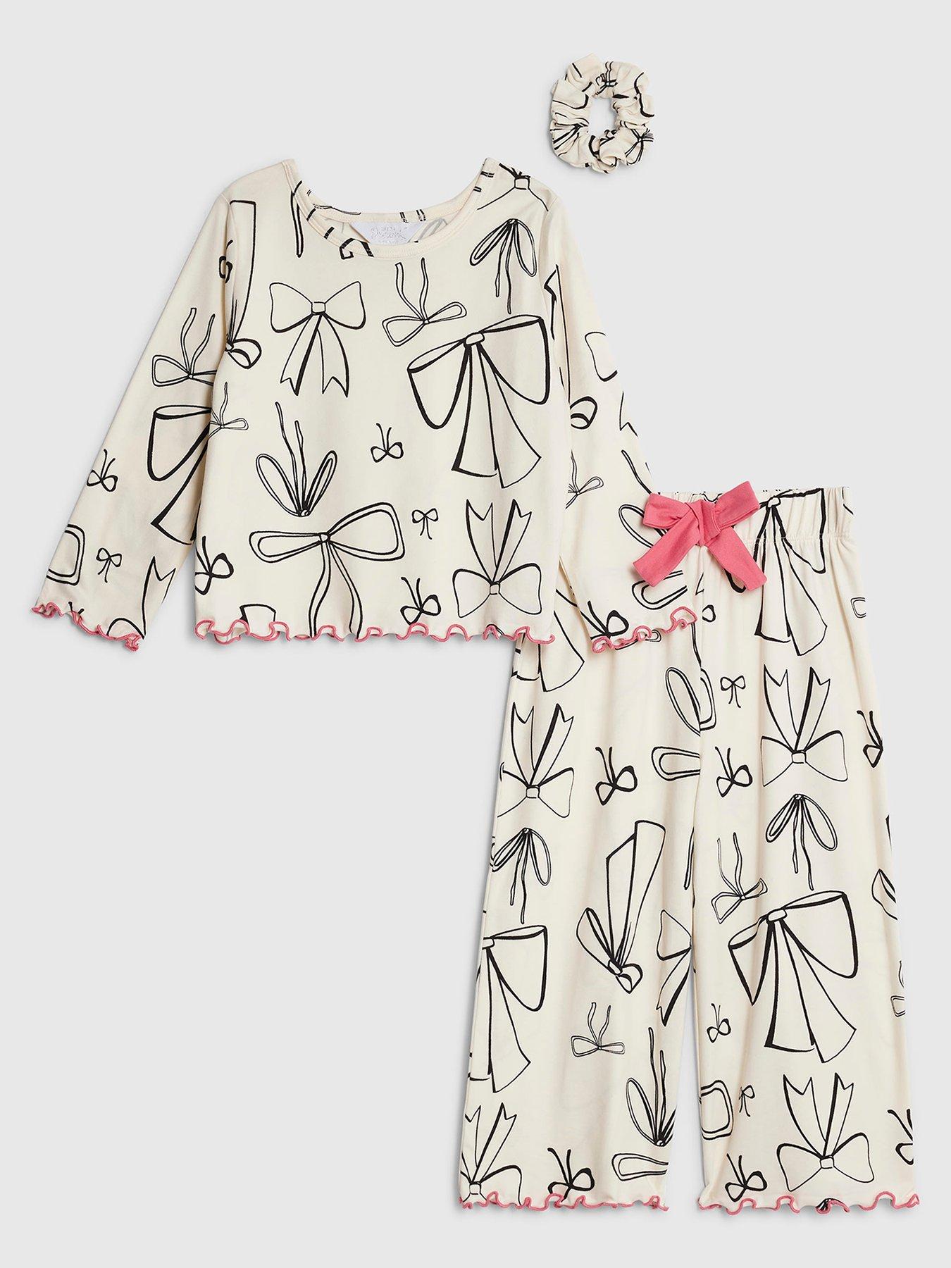  image of river-island-mini-girls-bow-pyjama-set-cream