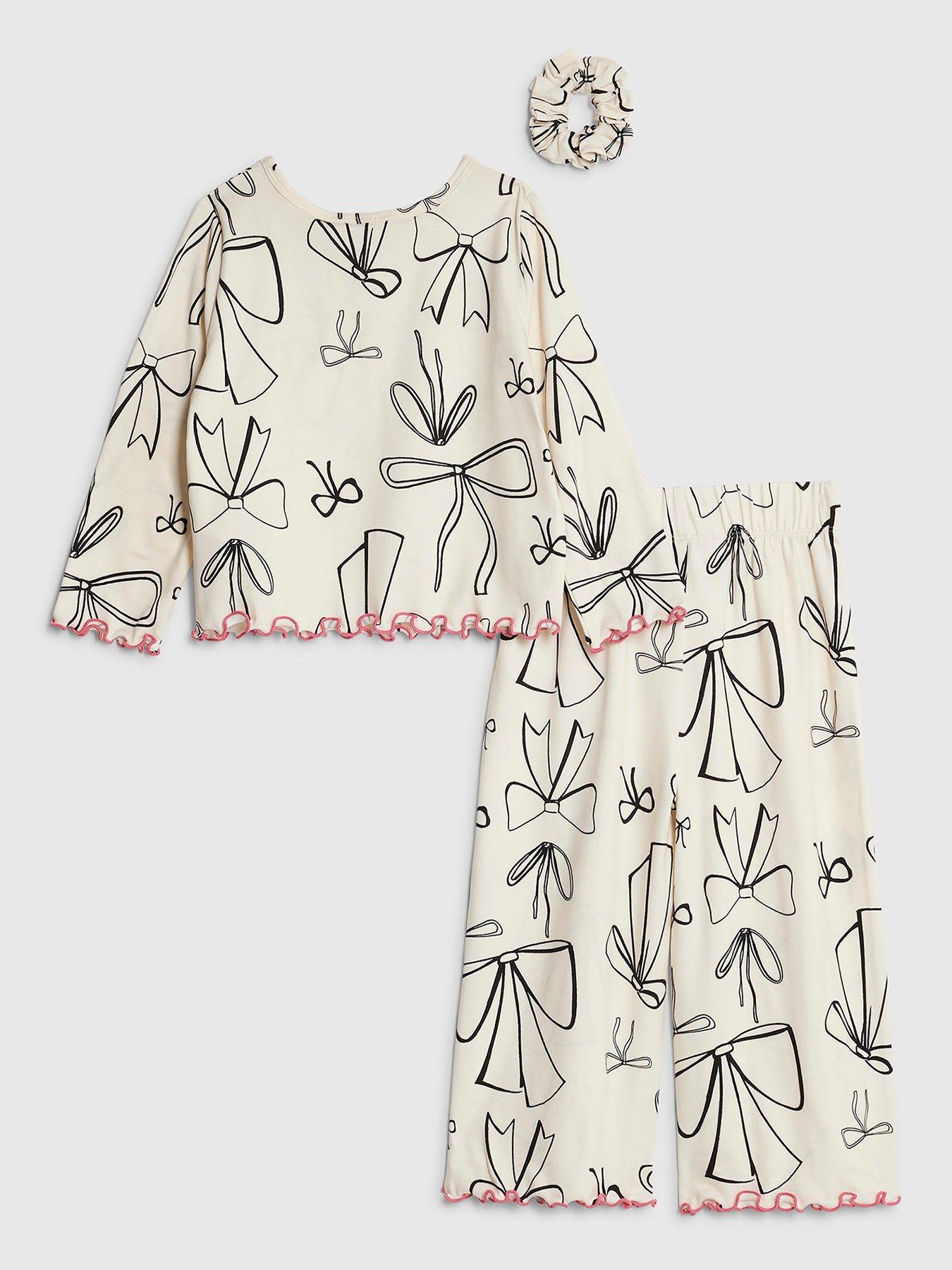  image of river-island-mini-girls-bow-pyjama-set-cream