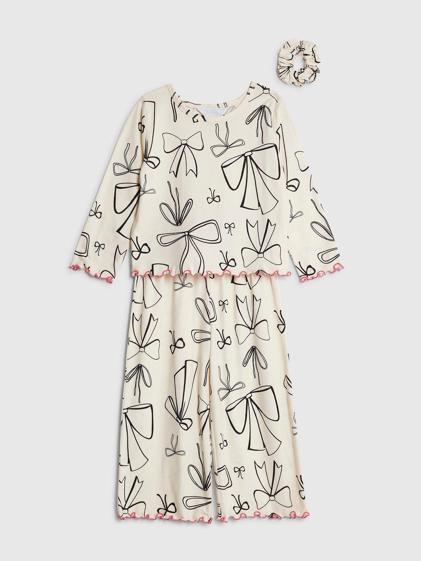  image of river-island-mini-girls-bow-pyjama-set-cream