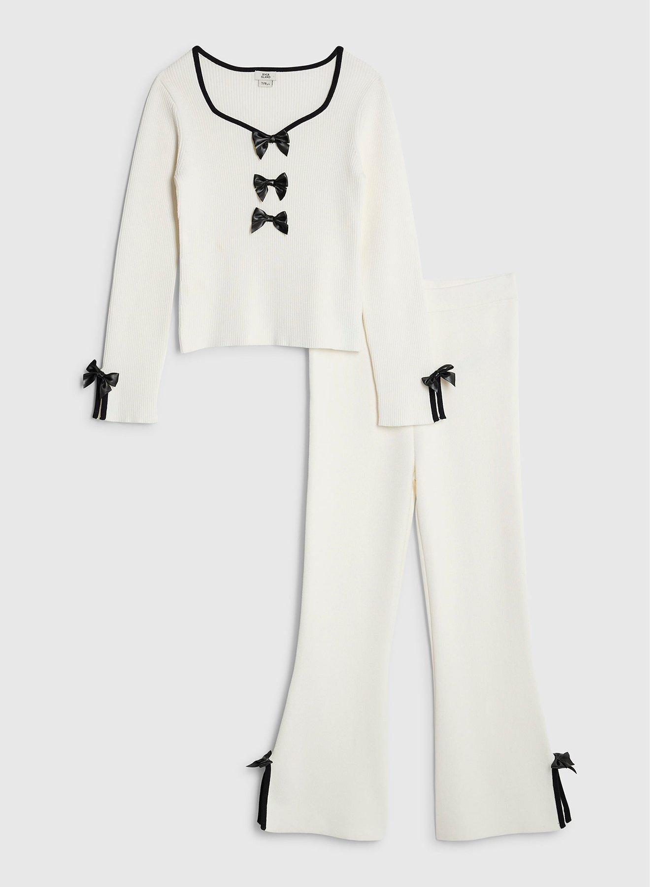 River Island Older Girls Bow Martini Trouser Set - Cream