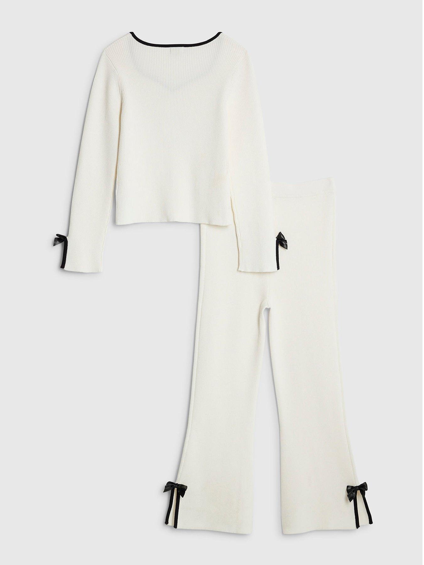 Image 2 of 5 of River Island Older Girls Bow Martini Trouser Set - Cream