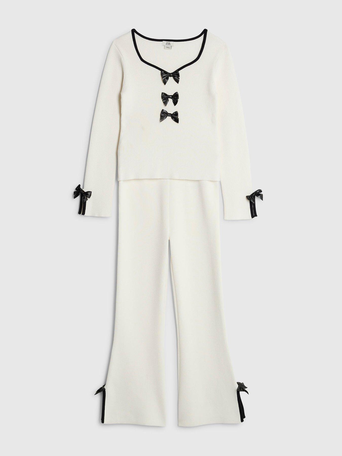 Image 3 of 5 of River Island Older Girls Bow Martini Trouser Set - Cream