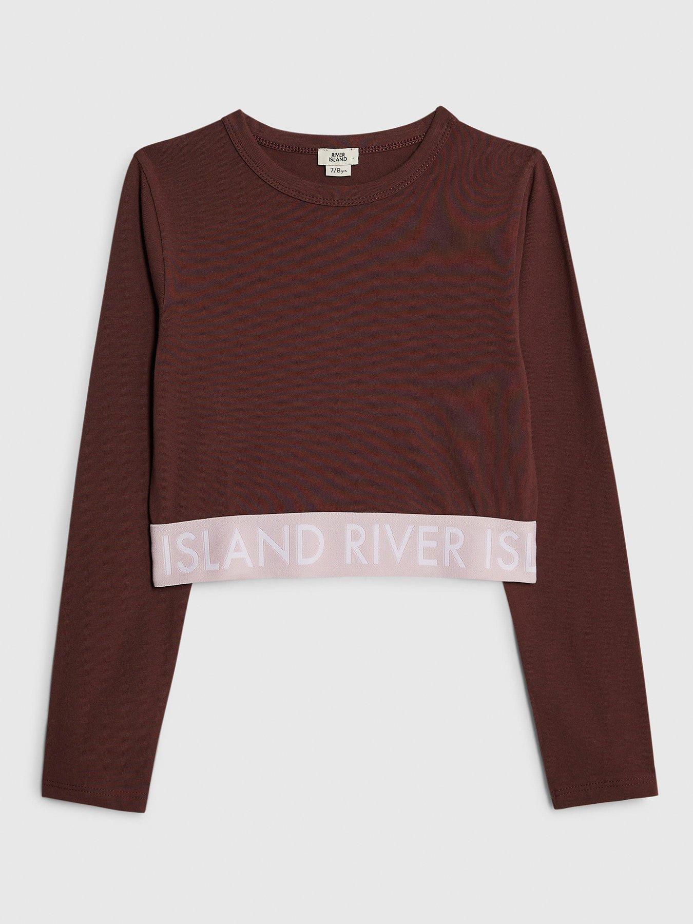 River Island Older Girls Waistband Crop Top - Brown