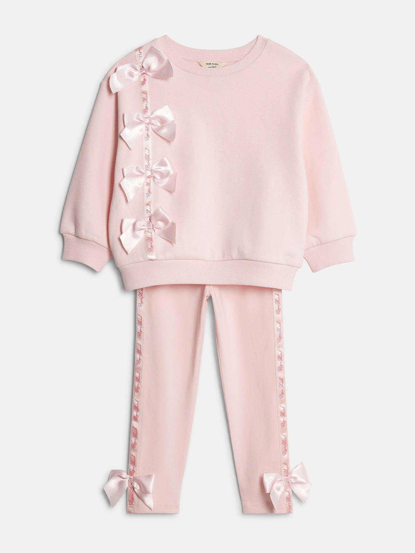 image of river-island-mini-mini-girls-river-island-bow-t-shirt-set-pink