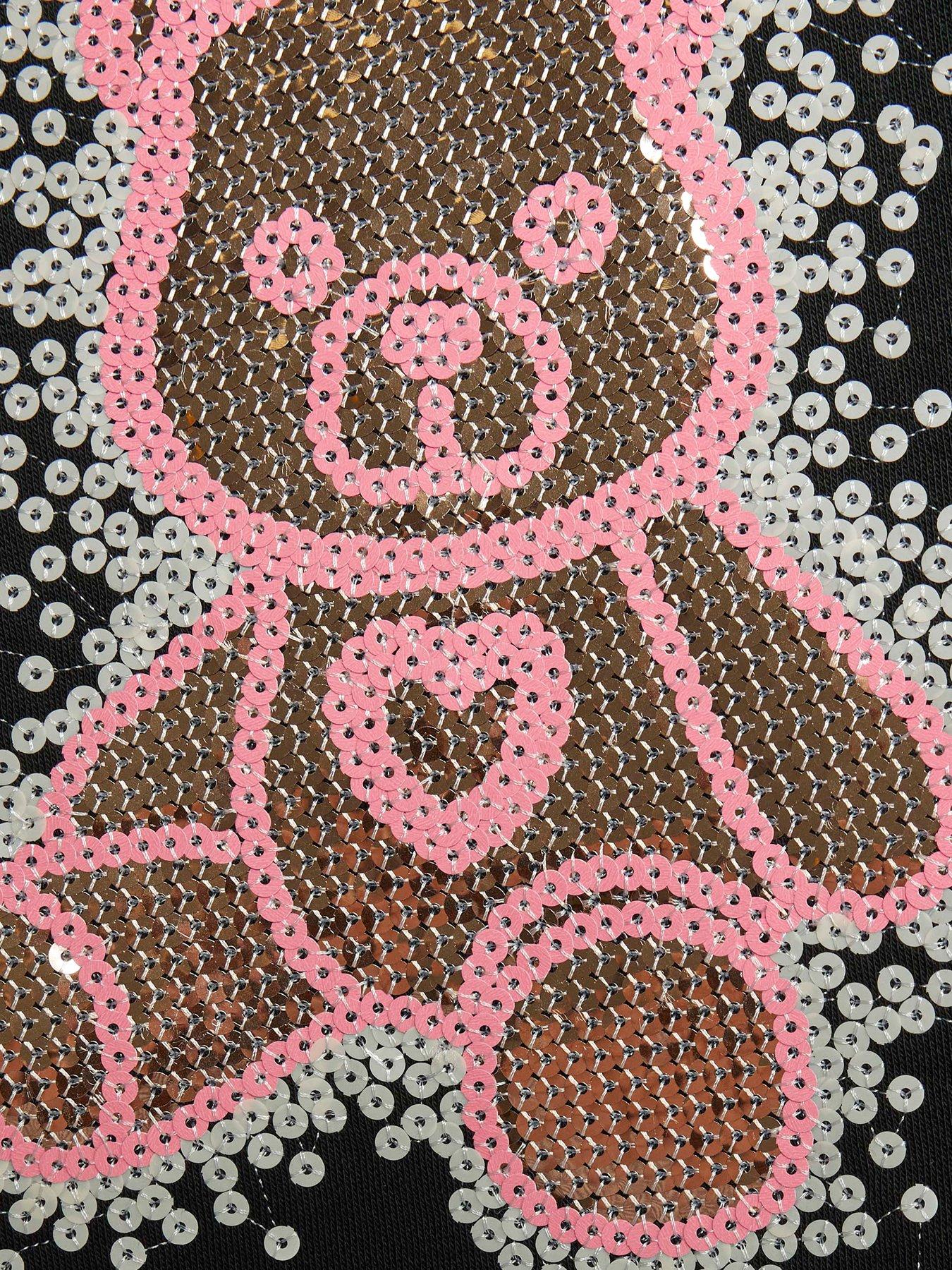  image of river-island-mini-mini-girls-sequin-bear-sweatshirt-set-black