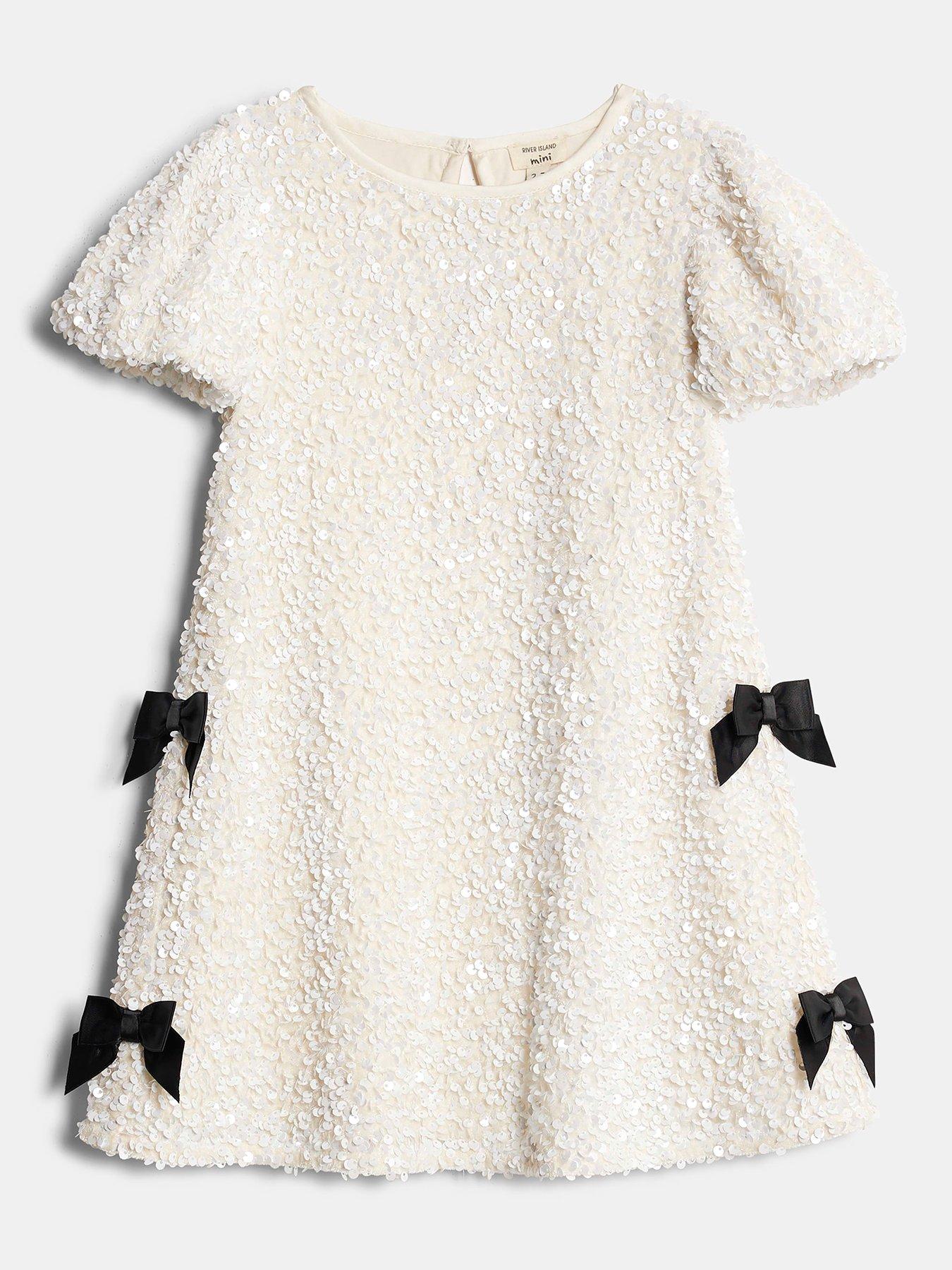  image of river-island-mini-mini-girls-sequin-bow-dress-white