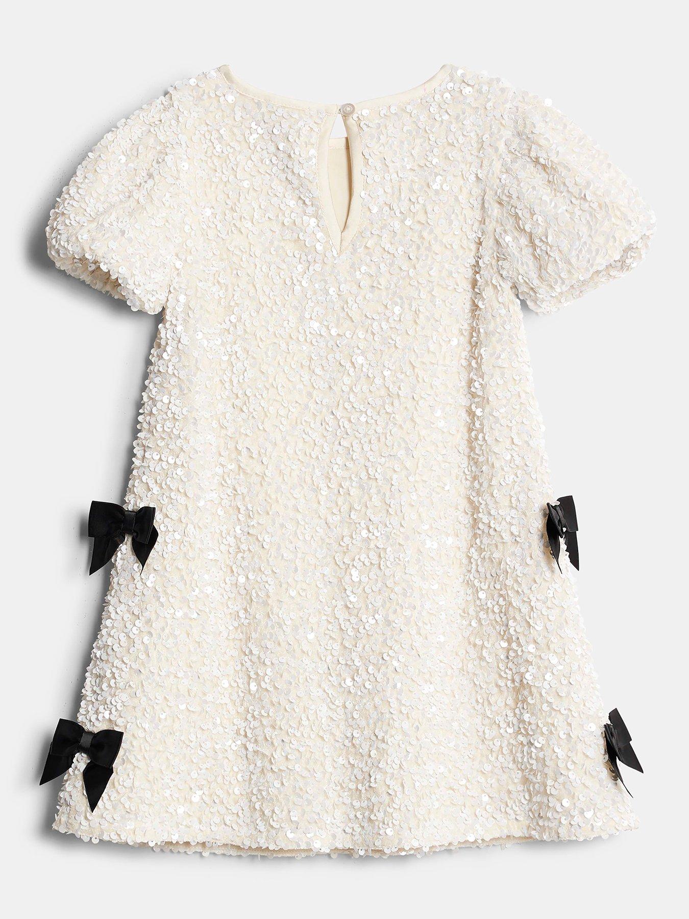  image of river-island-mini-mini-girls-sequin-bow-dress-white