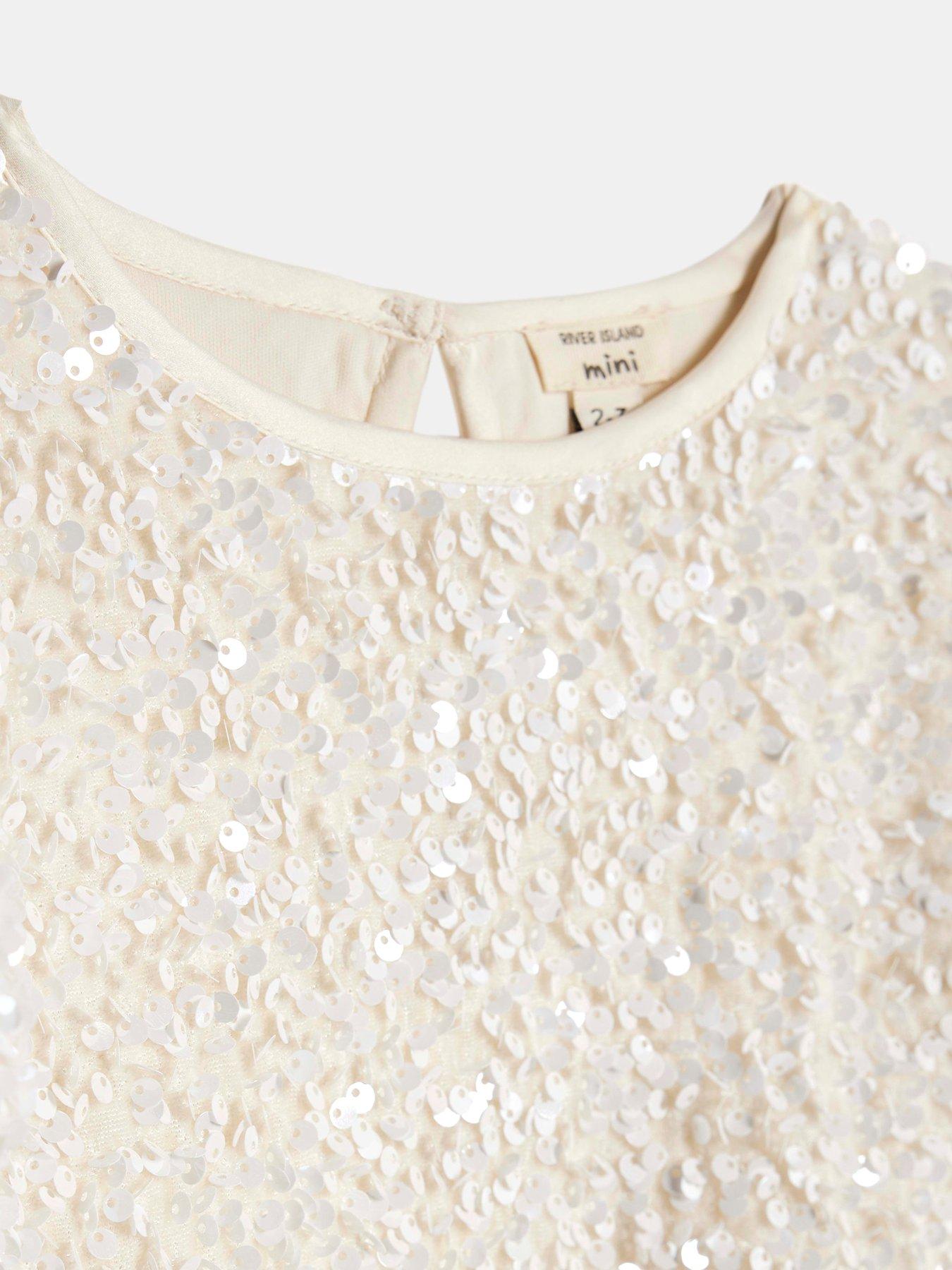  image of river-island-mini-mini-girls-sequin-bow-dress-white