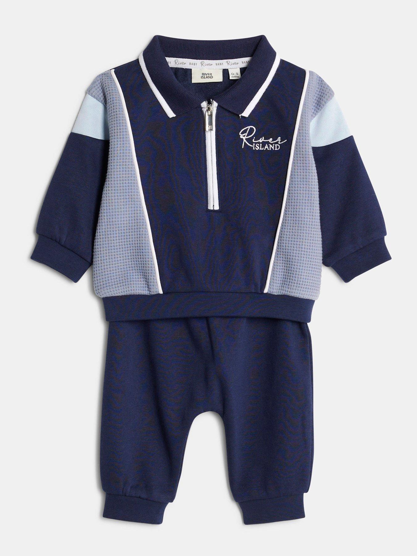  image of river-island-baby-baby-boys-colour-block-sweatshirt-set-blue
