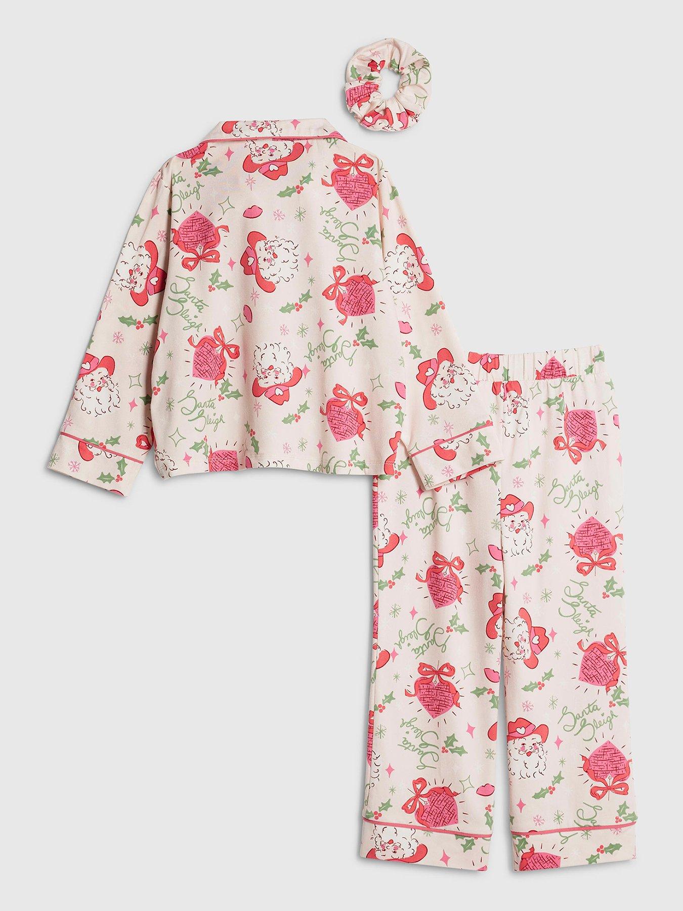  image of river-island-mini-girls-santa-sleigh-pyjama-set-pink