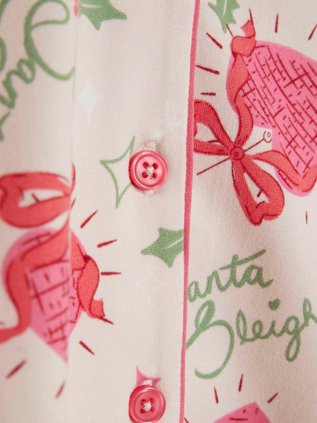  image of river-island-mini-girls-santa-sleigh-pyjama-set-pink