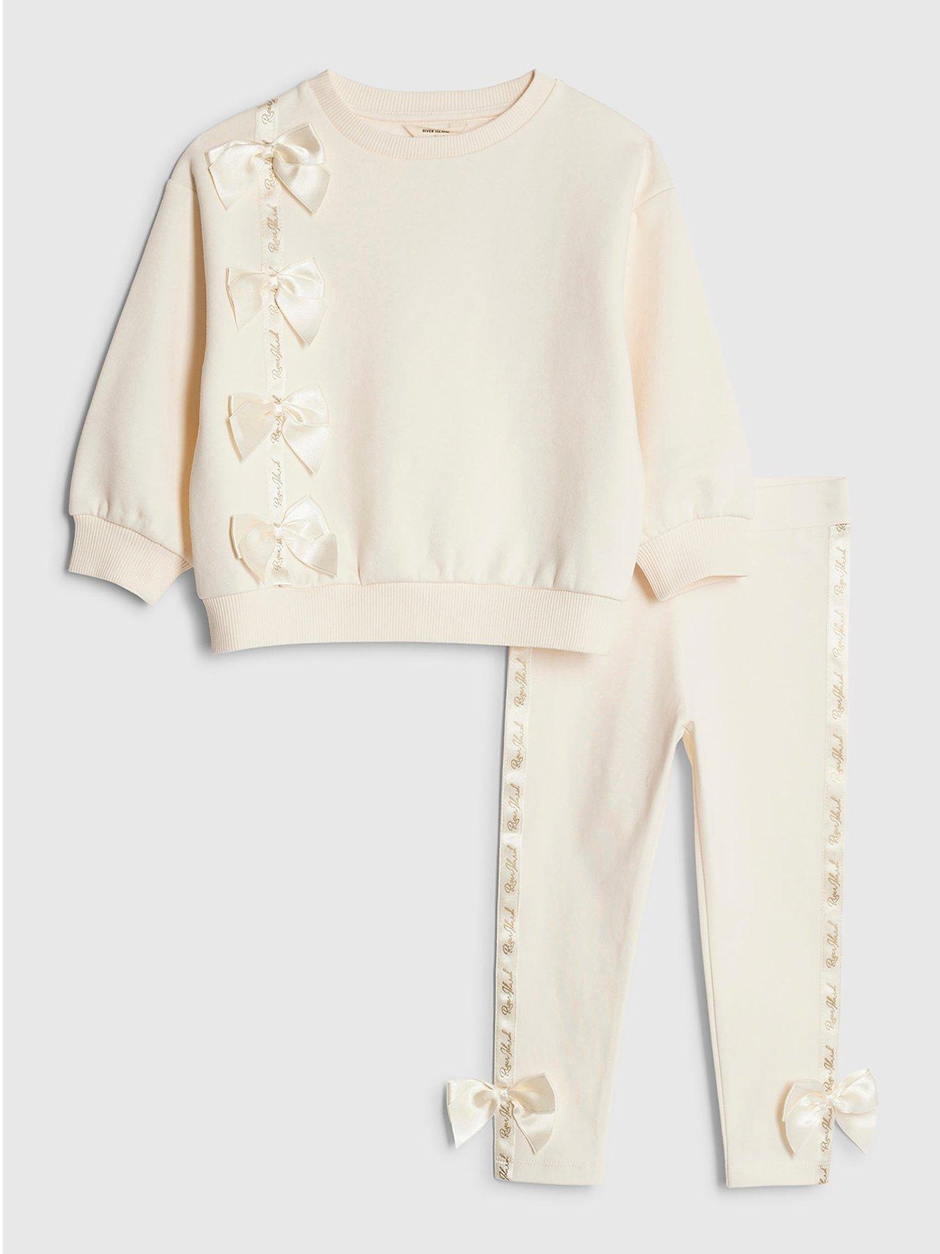 River Island Mini Girls Bow Sweatshirt Set - Cream
