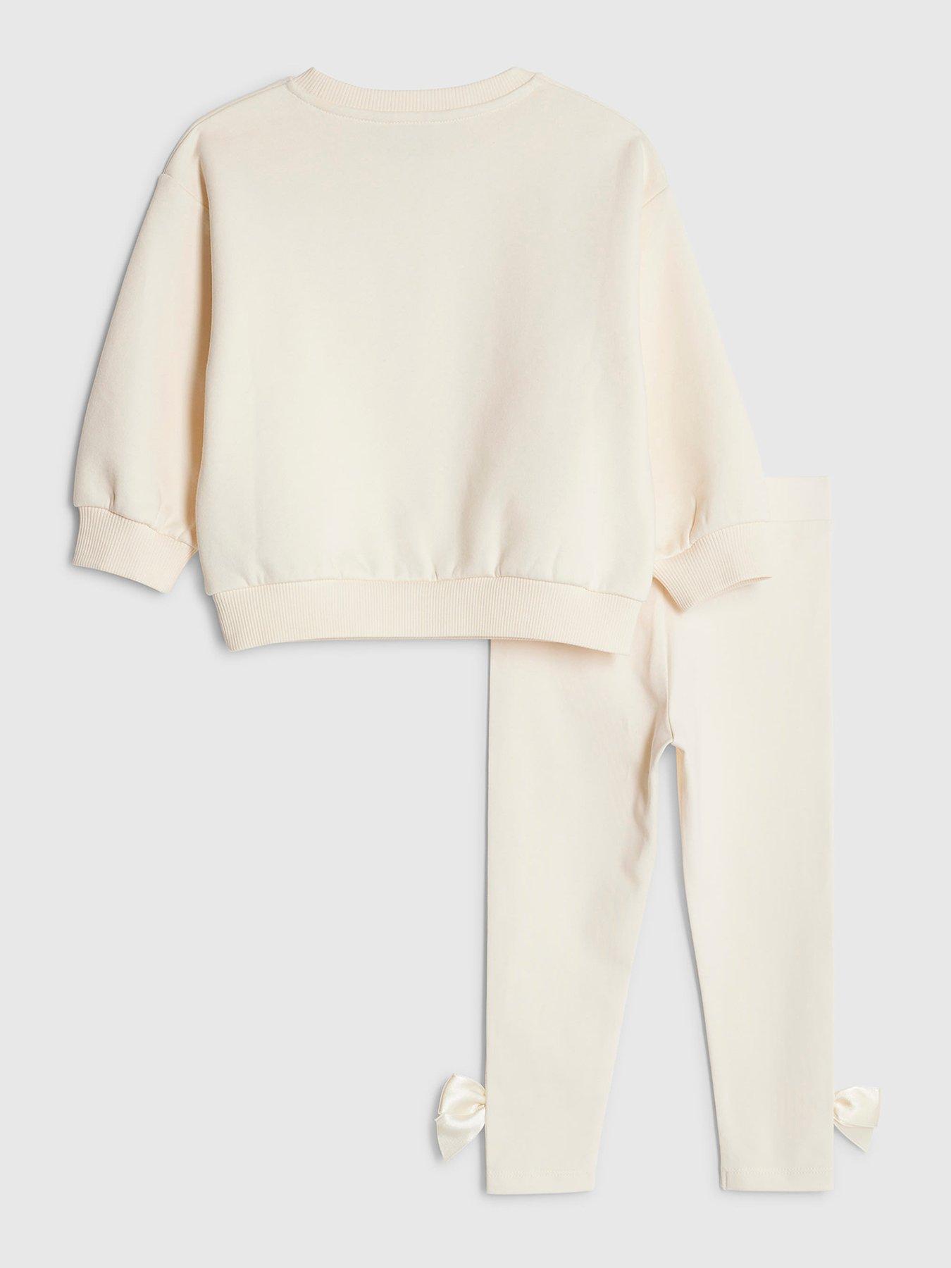  image of river-island-mini-girls-bow-sweatshirt-set-cream