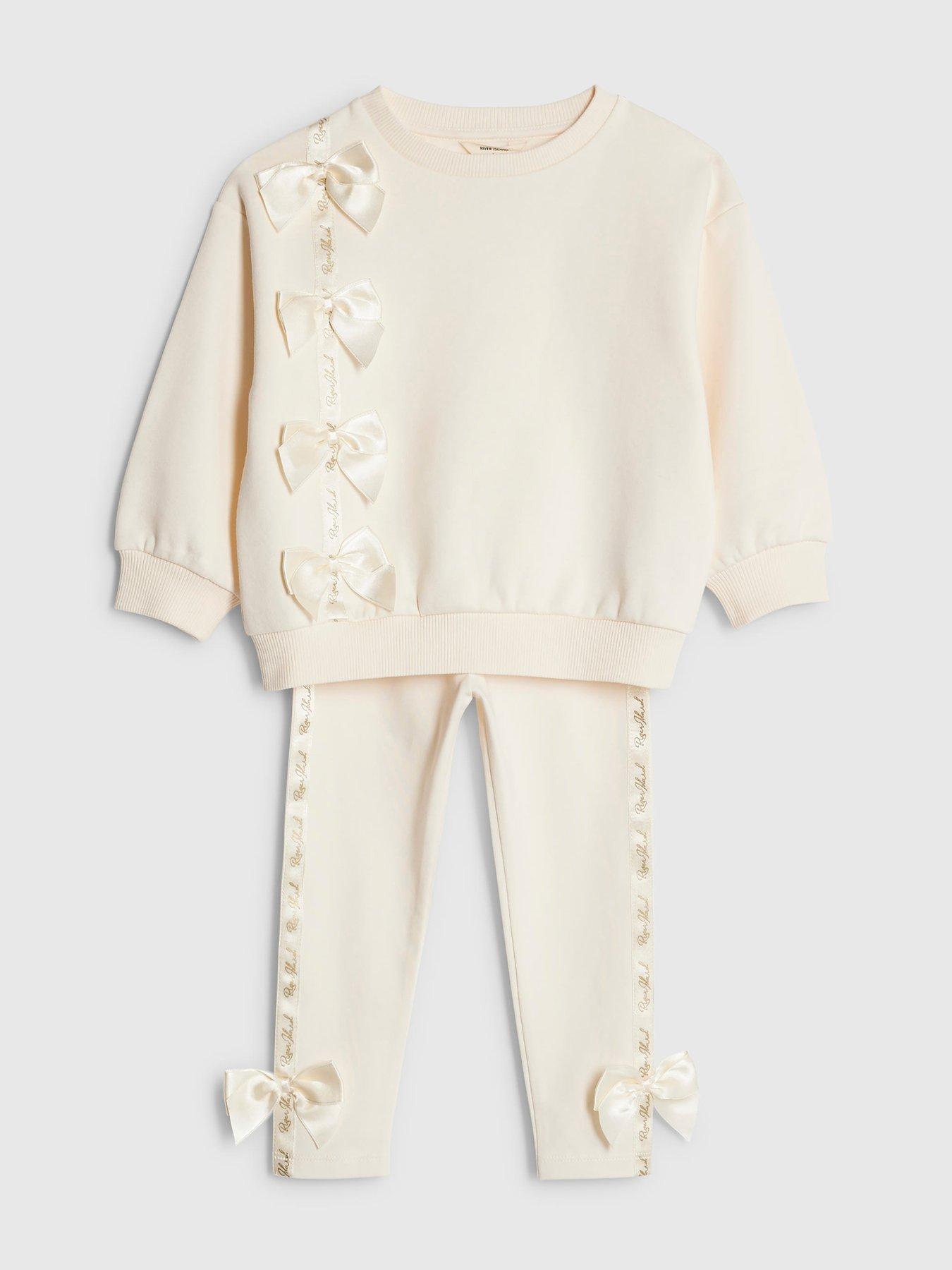  image of river-island-mini-girls-bow-sweatshirt-set-cream
