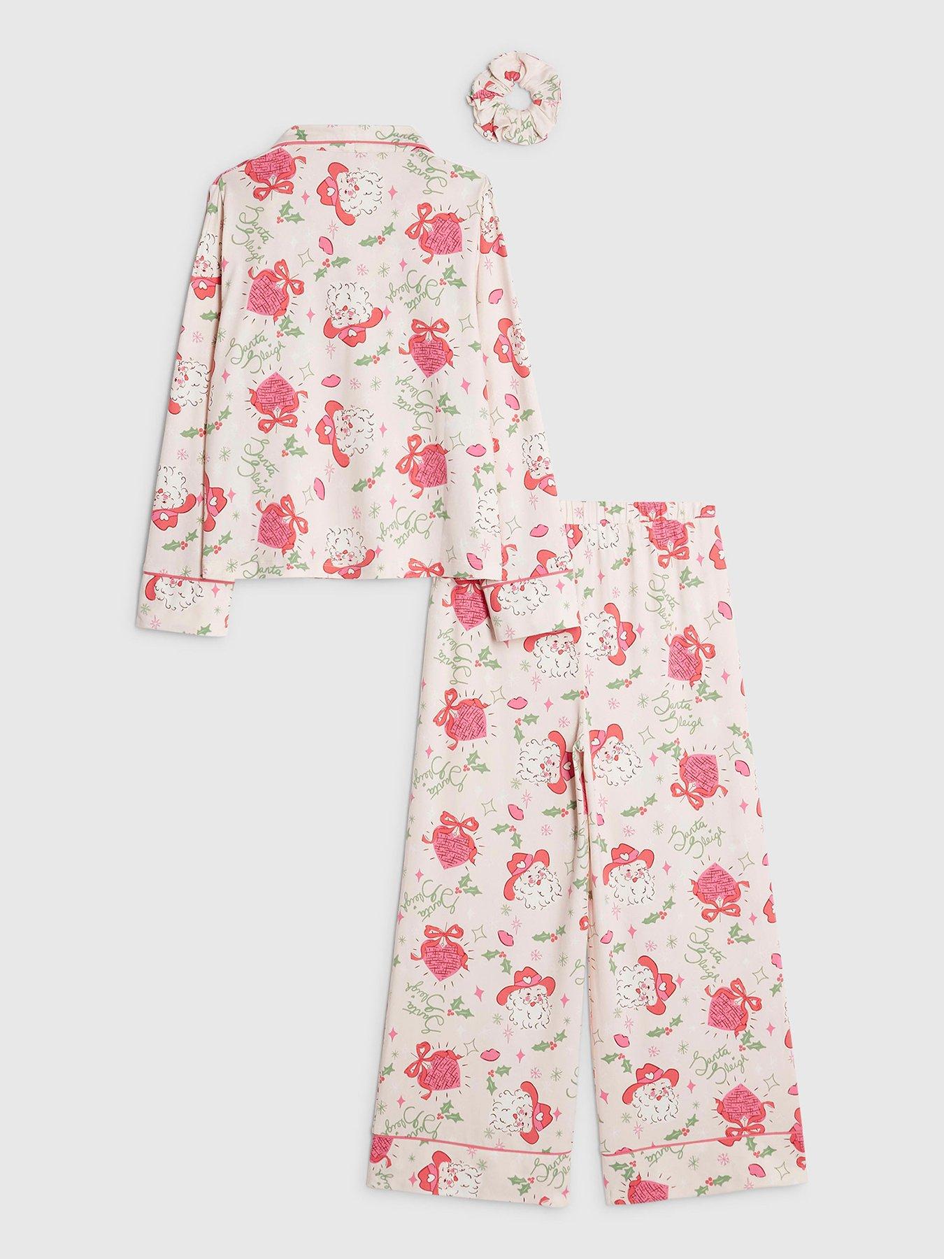 back image of river-island-older-girls-santa-sleigh-pyjama-set-pink