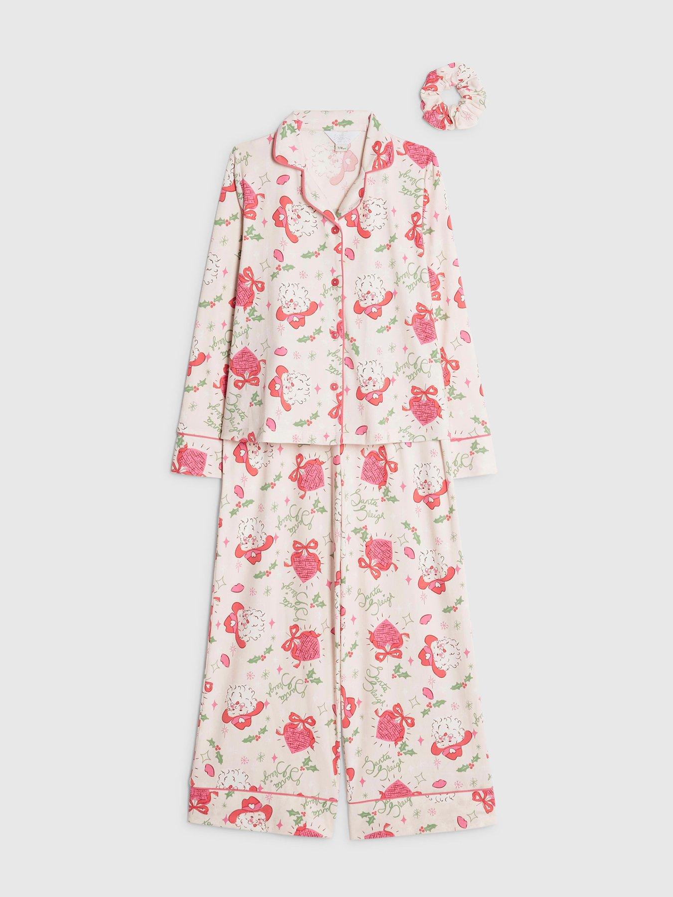  image of river-island-older-girls-santa-sleigh-pyjama-set-pink