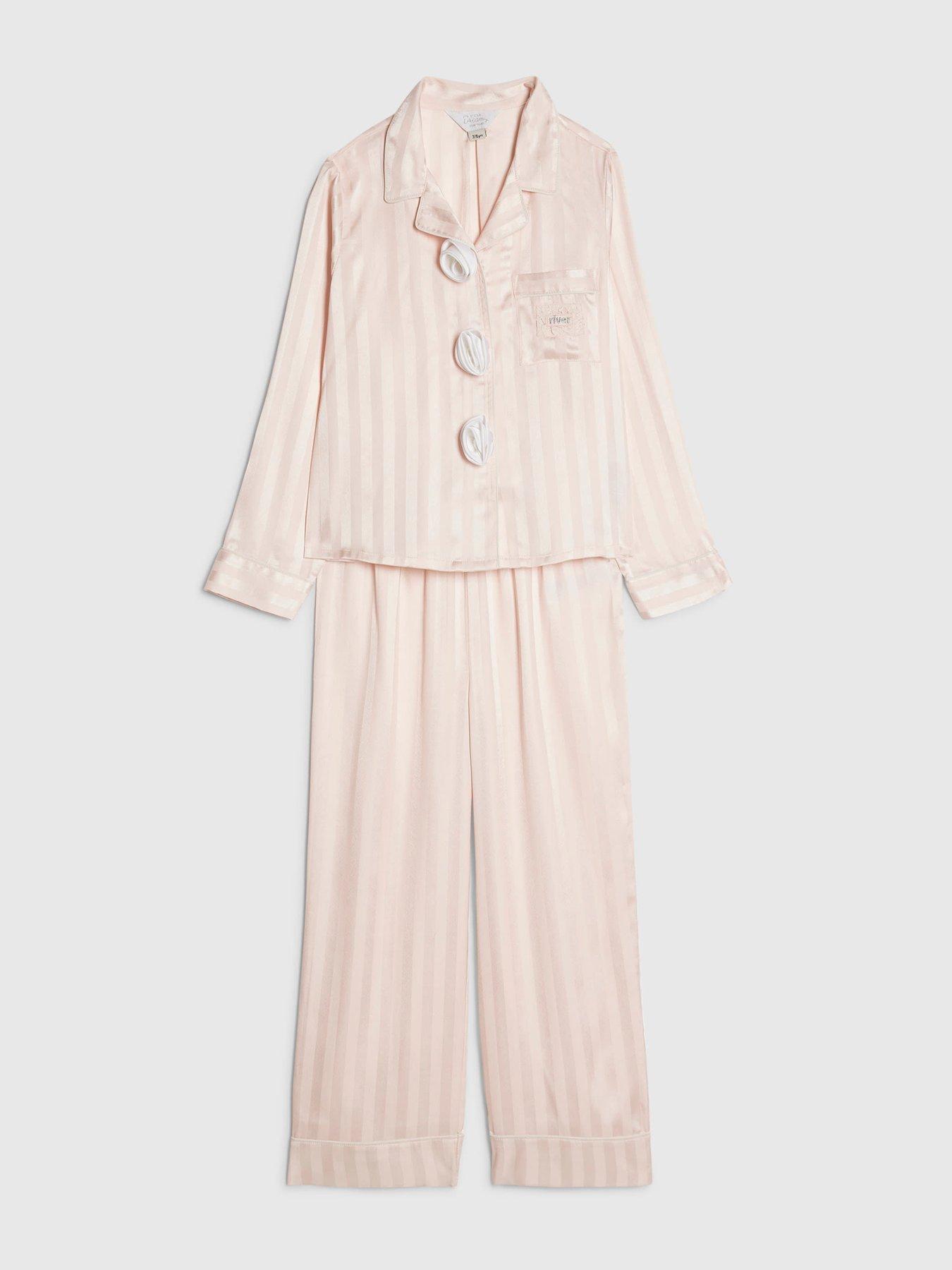  image of river-island-older-girls-corsage-satin-pyjamas-set-pink