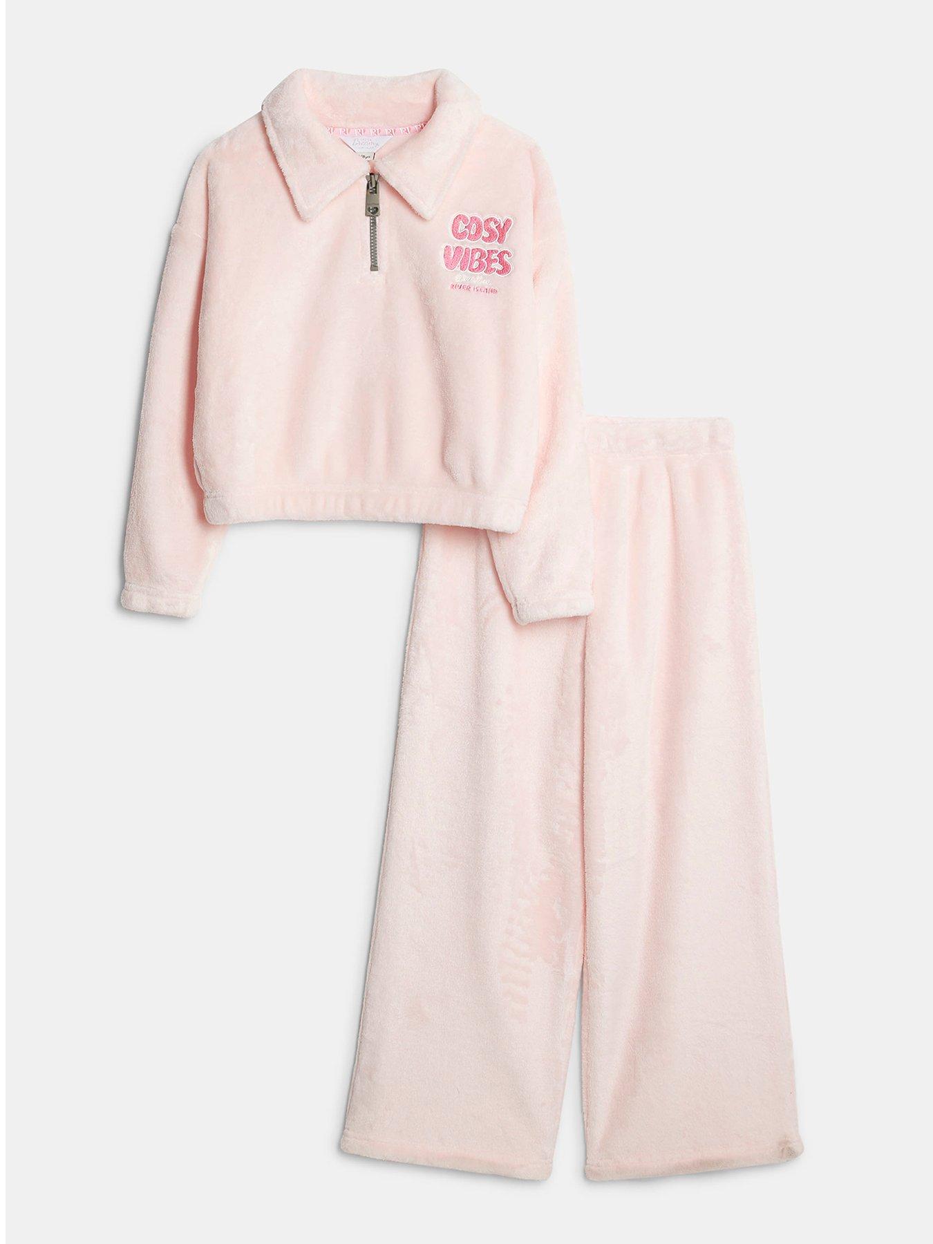 River Island Older Girls Cosy Vibes Back Print Velour Loungewear Set - Pink