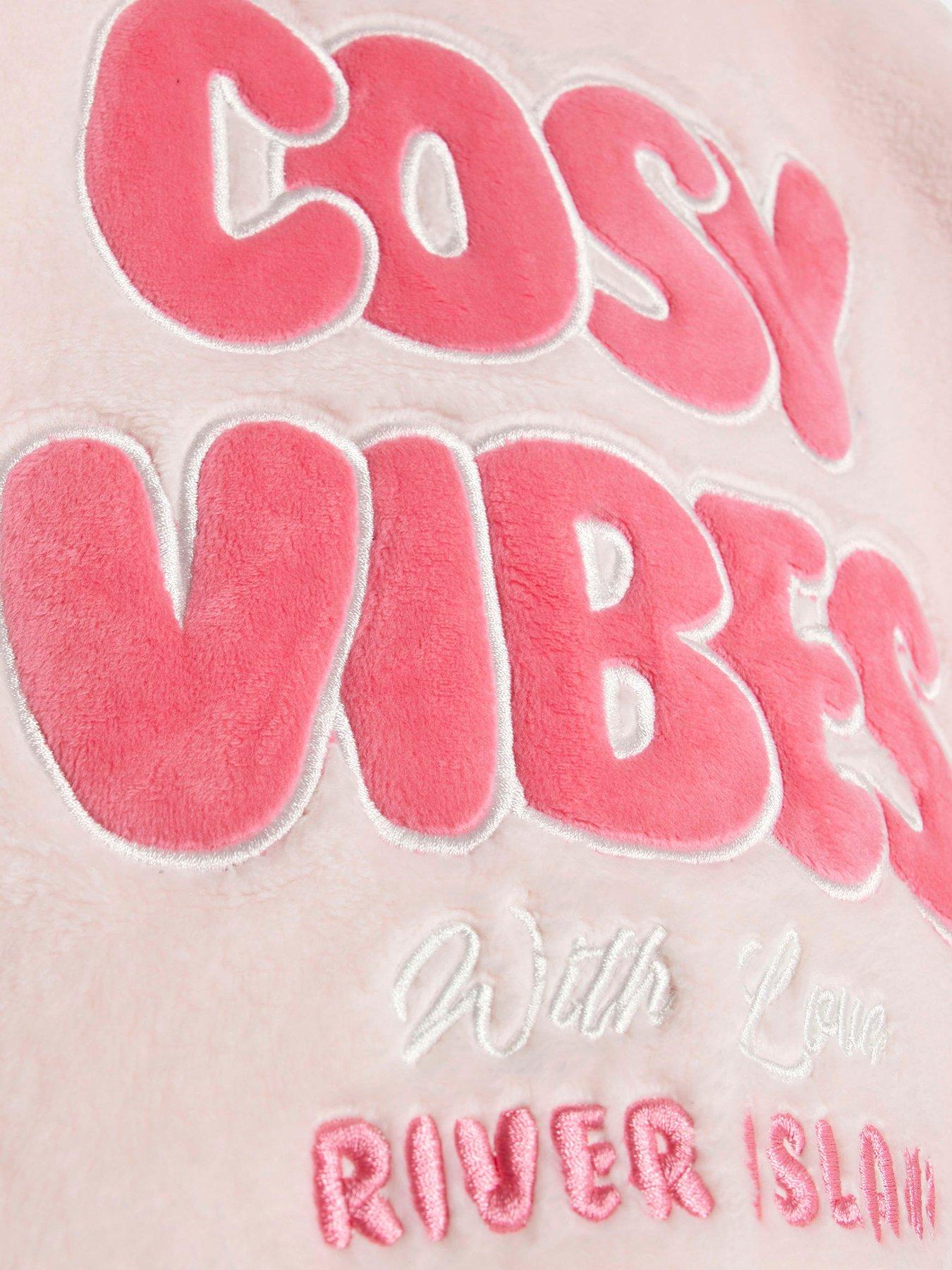 Image 4 of 5 of River Island Older Girls Cosy Vibes Back Print Velour Loungewear Set - Pink