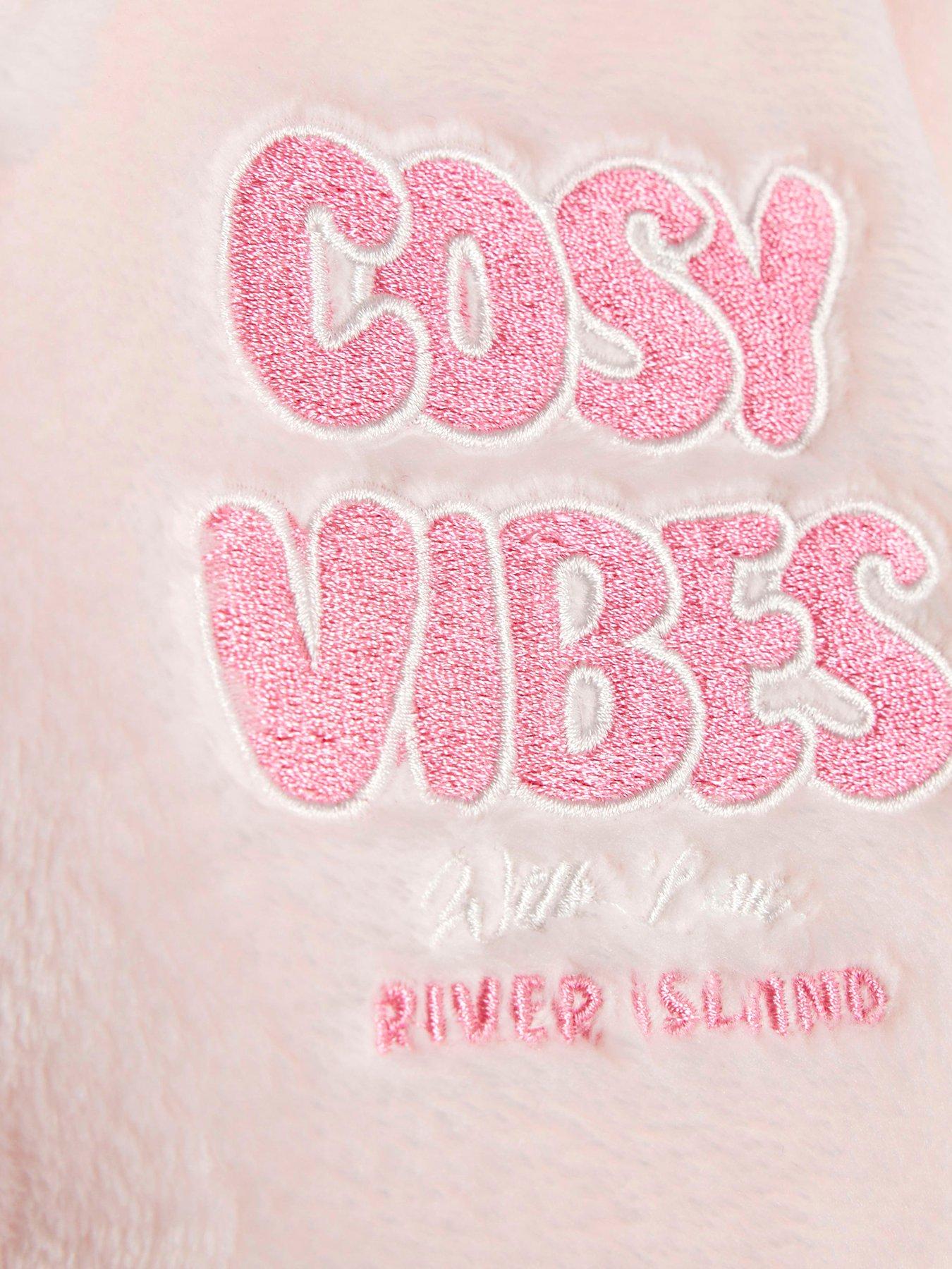 Image 5 of 5 of River Island Older Girls Cosy Vibes Back Print Velour Loungewear Set - Pink