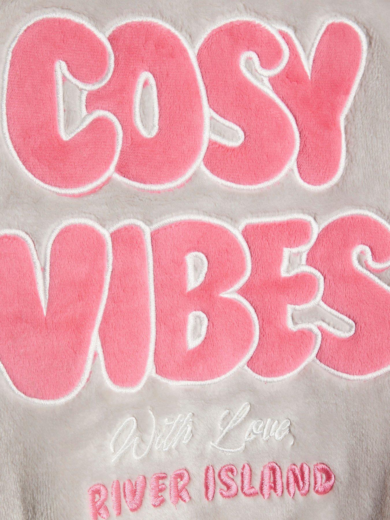 Image 4 of 5 of River Island Older Girls Cosy Vibes Back Print Velour Loungewear Set - Grey