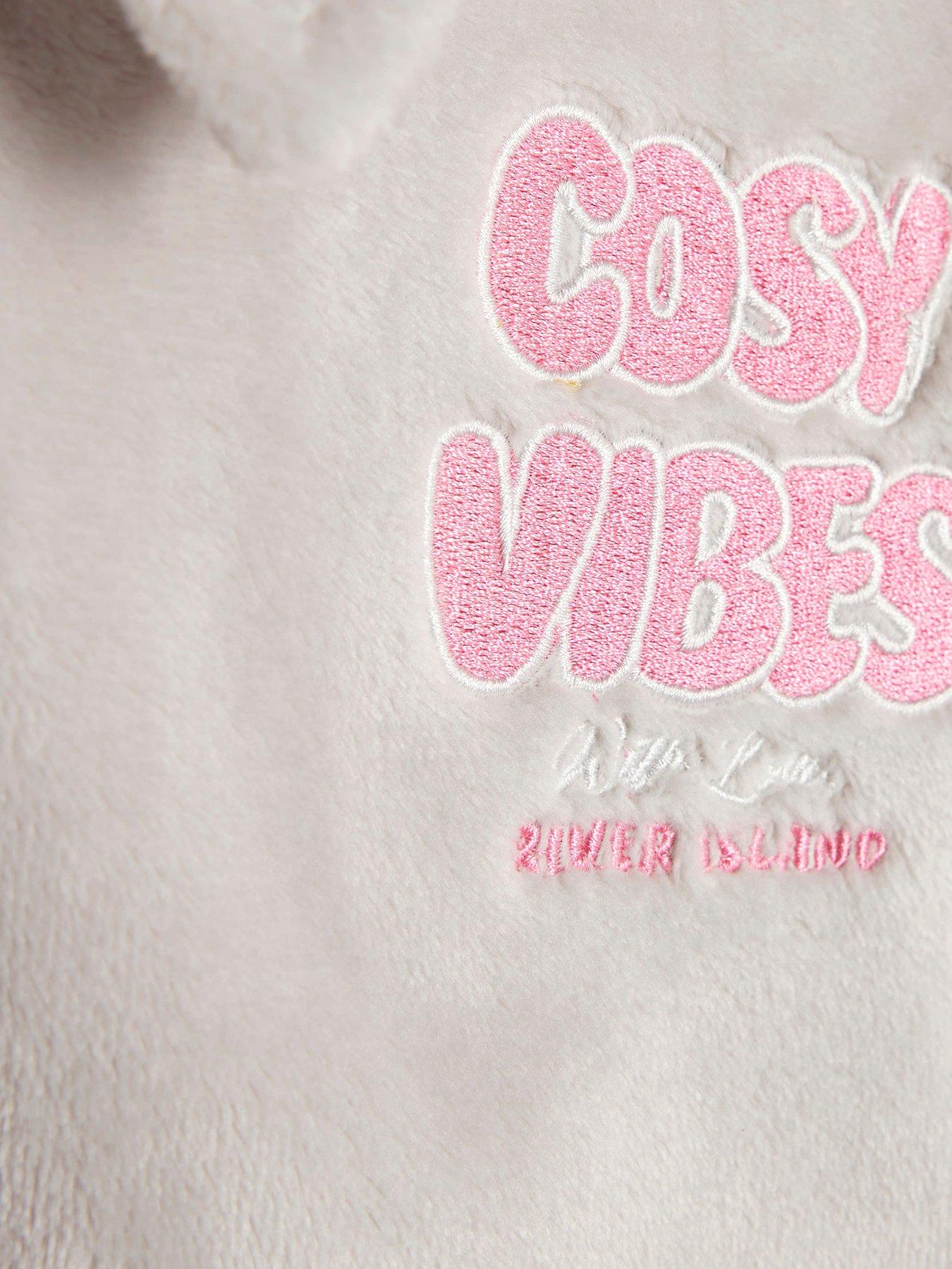 Image 5 of 5 of River Island Older Girls Cosy Vibes Back Print Velour Loungewear Set - Grey