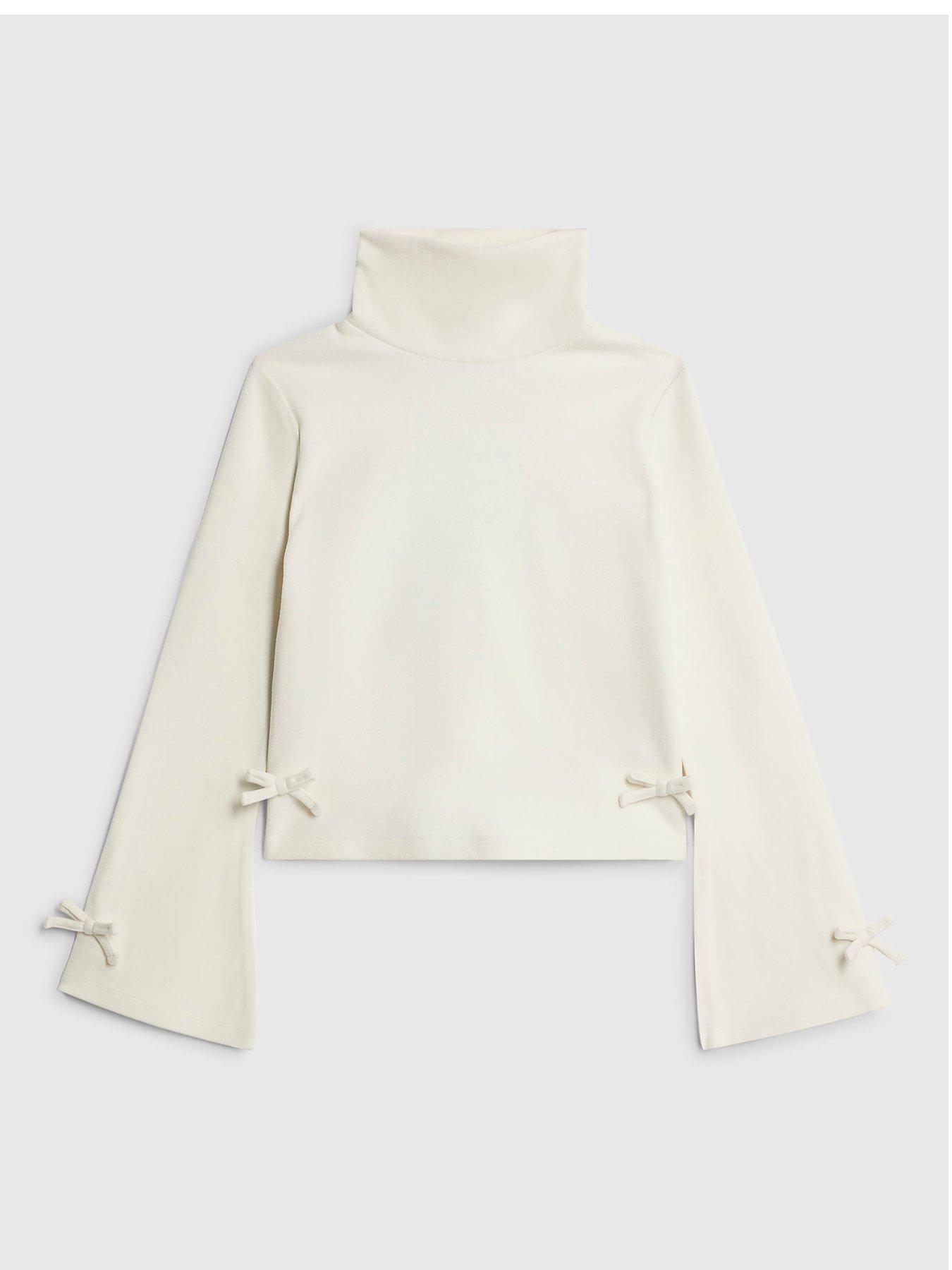 River Island Older Girls Cosy Bow Long Sleeved Top - Cream