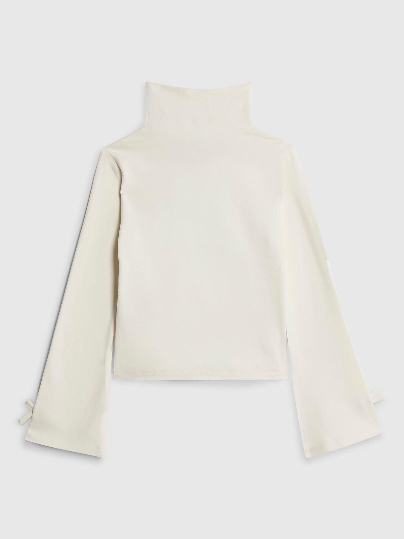 back image of river-island-older-girls-cosy-bow-long-sleeved-top-cream