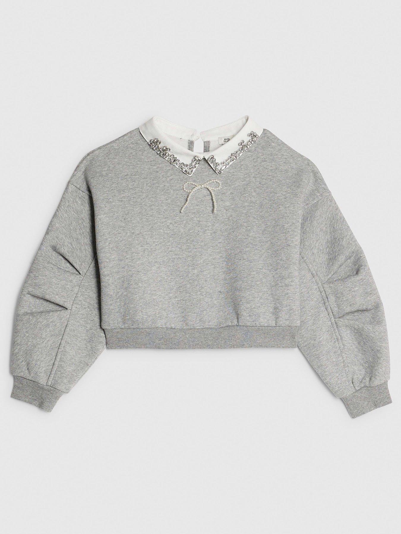 River Island Older Girls Embellished Collar Sweatshirt - Grey