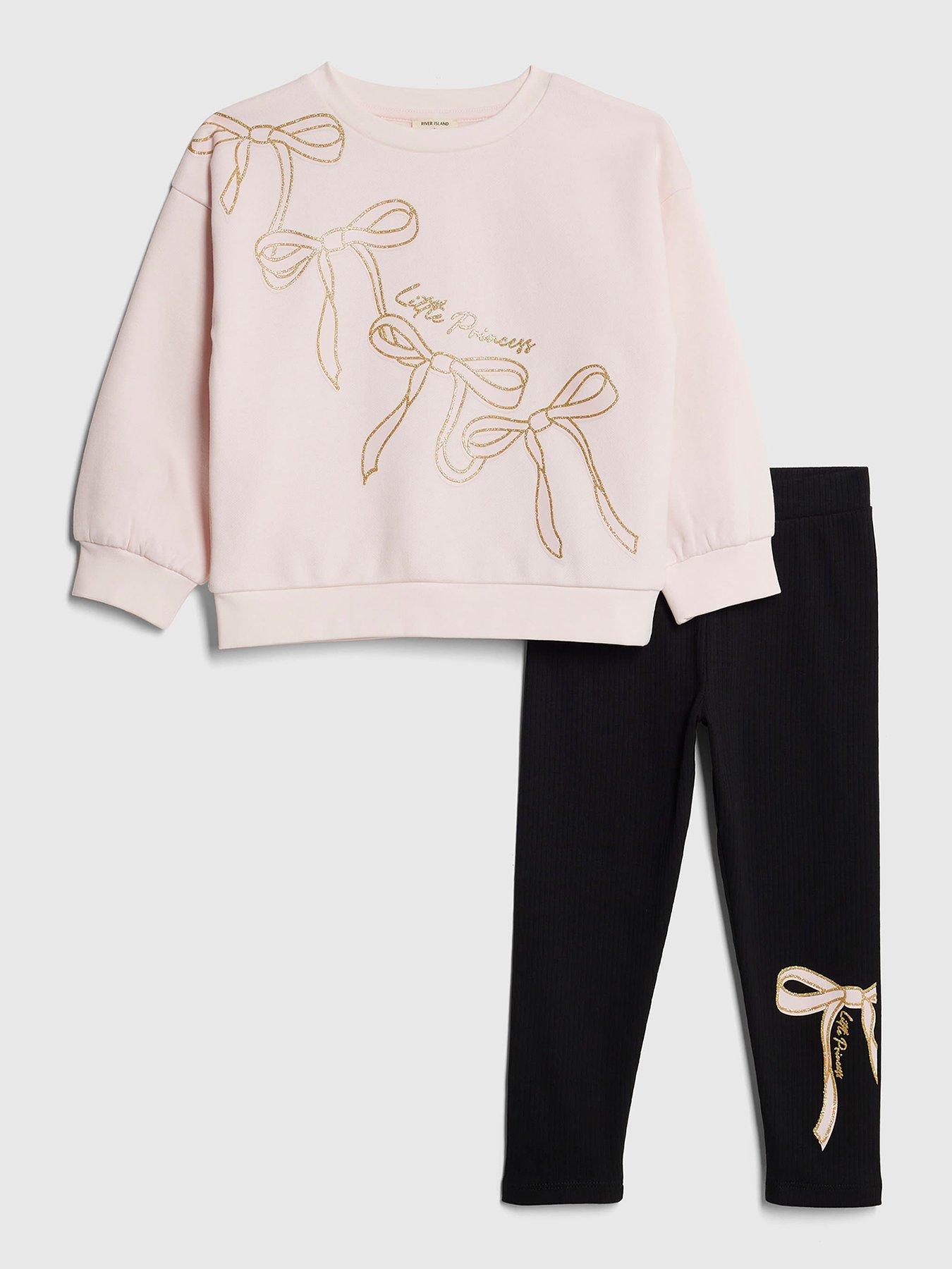  image of river-island-mini-girls-bow-sweatshirt-set-pink