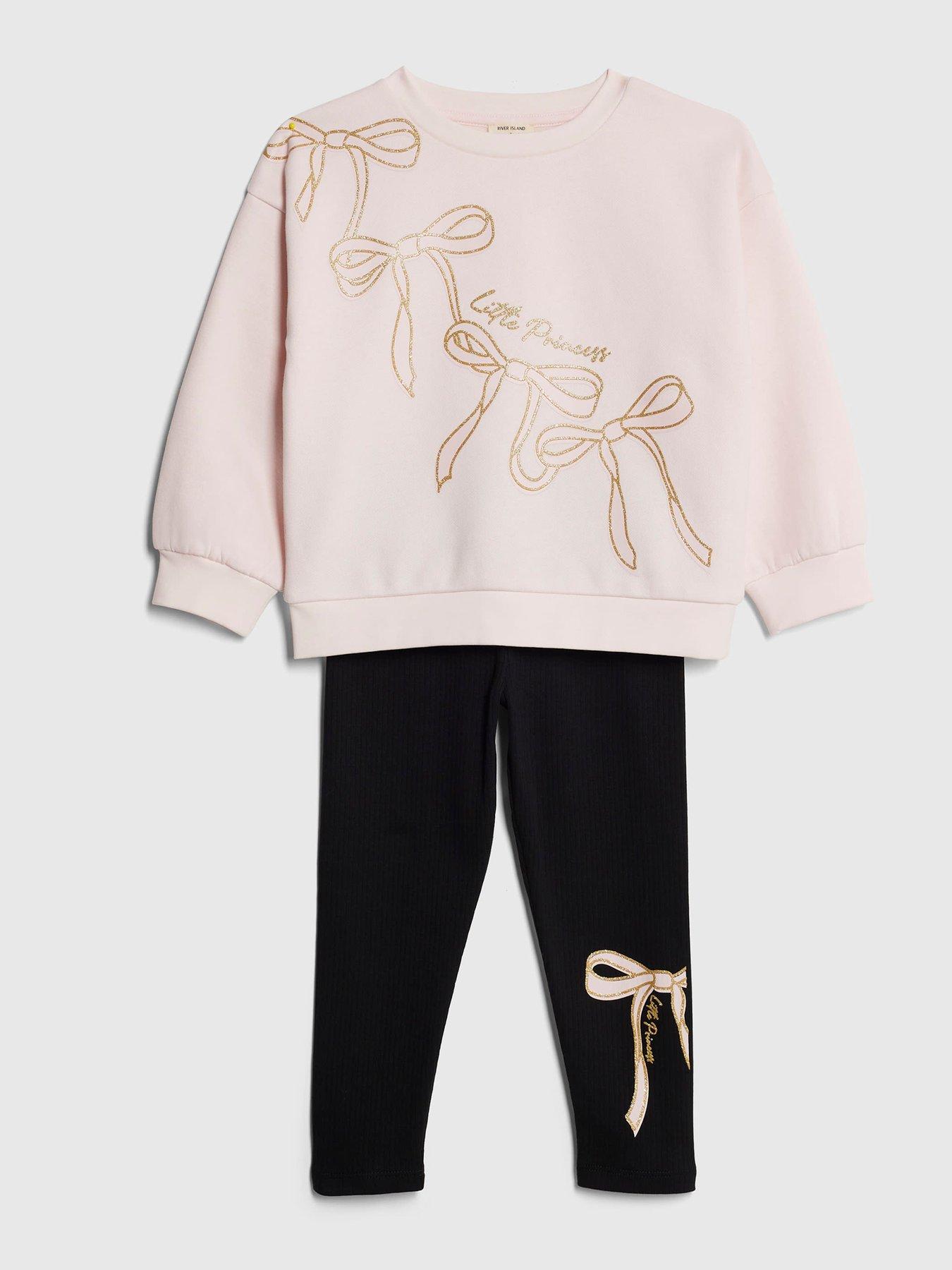  image of river-island-mini-girls-bow-sweatshirt-set-pink