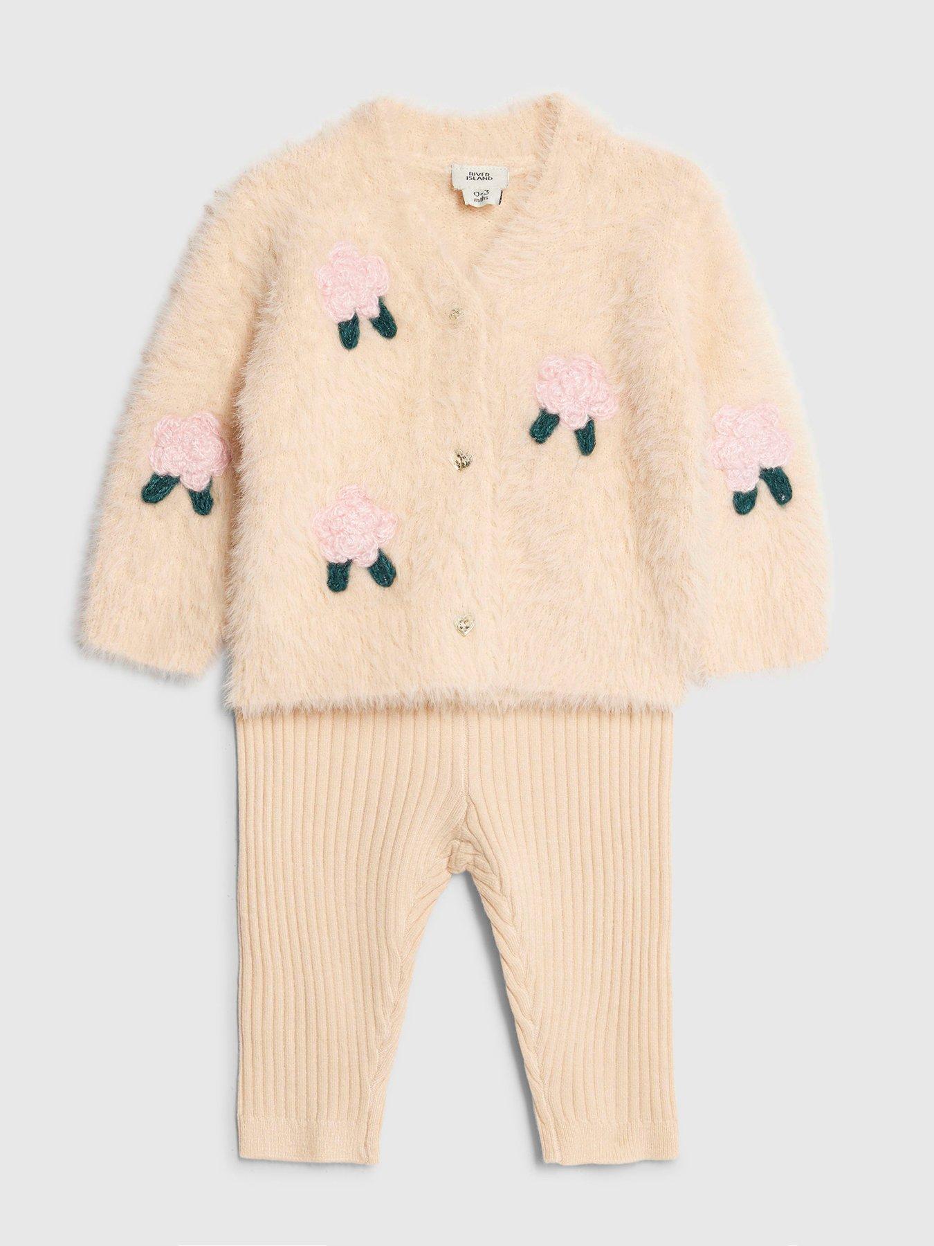  image of river-island-baby-girls-fluffy-rose-cardigan-set-pink