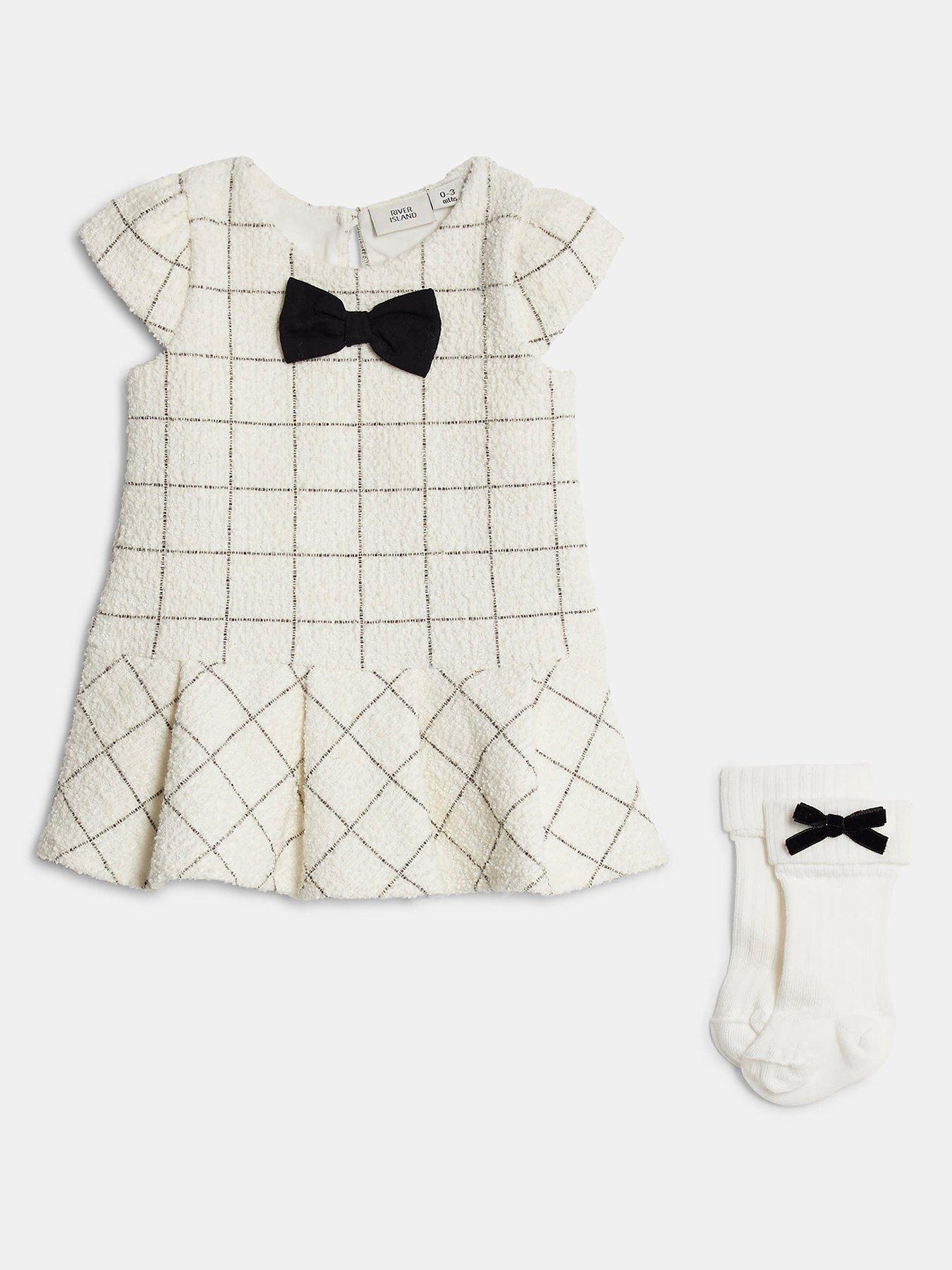 River Island Baby Baby Girls Bow Check Dress And Socks Set - Cream