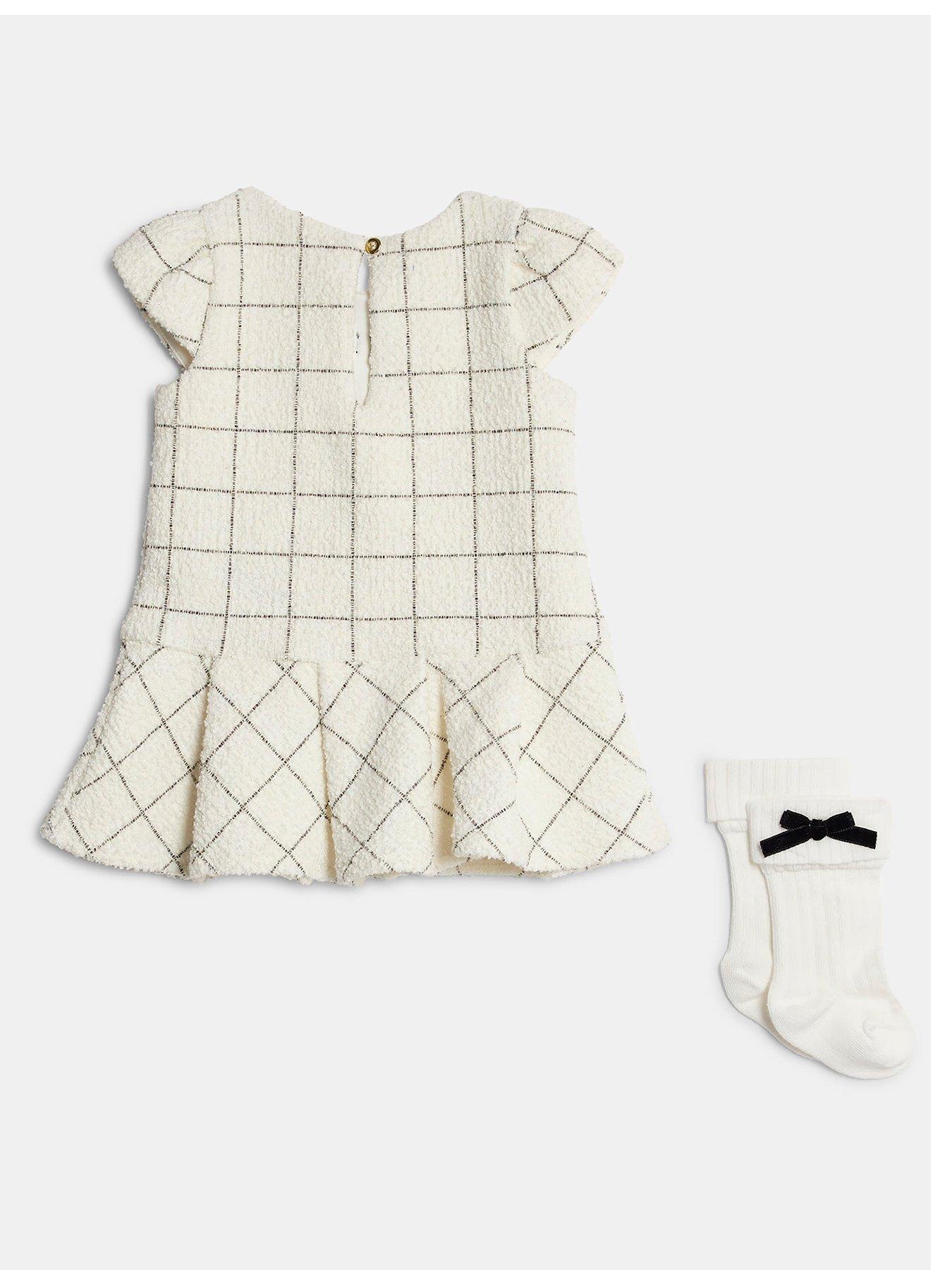 back image of river-island-baby-baby-girls-bow-check-dress-and-socks-set-cream