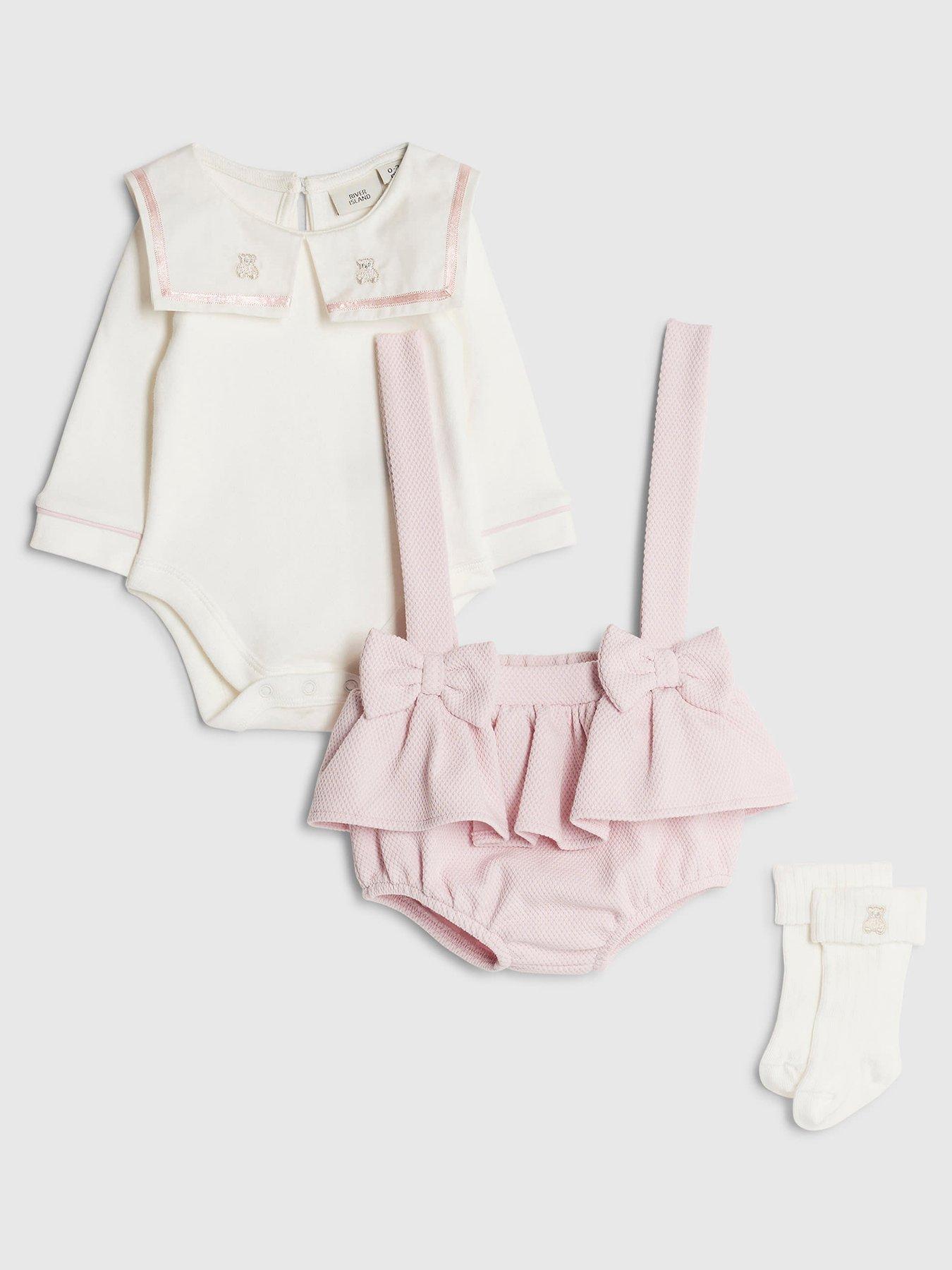 River Island Baby Girls Sailor Collar Bow Romper Set - Pink