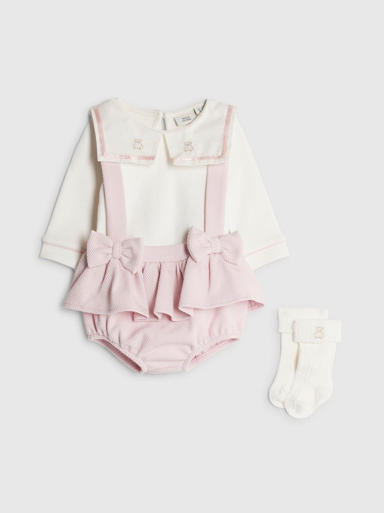  image of river-island-baby-girls-sailor-collar-bow-romper-set-pink